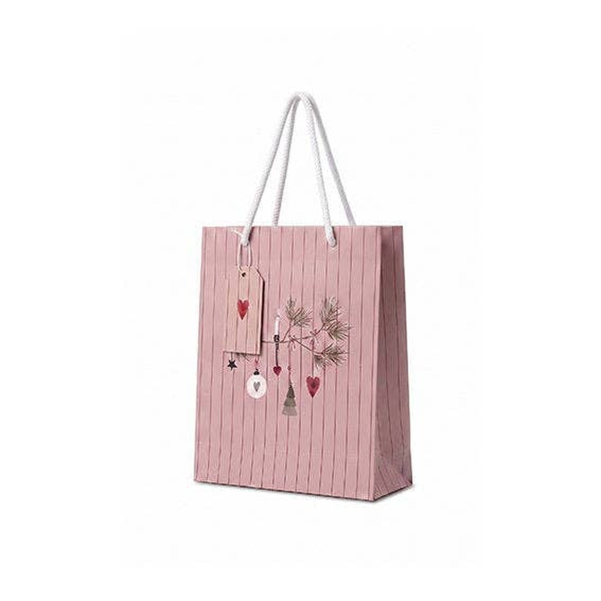 Sacchetto regalo rosa con uccellino e decori natalizi – vista