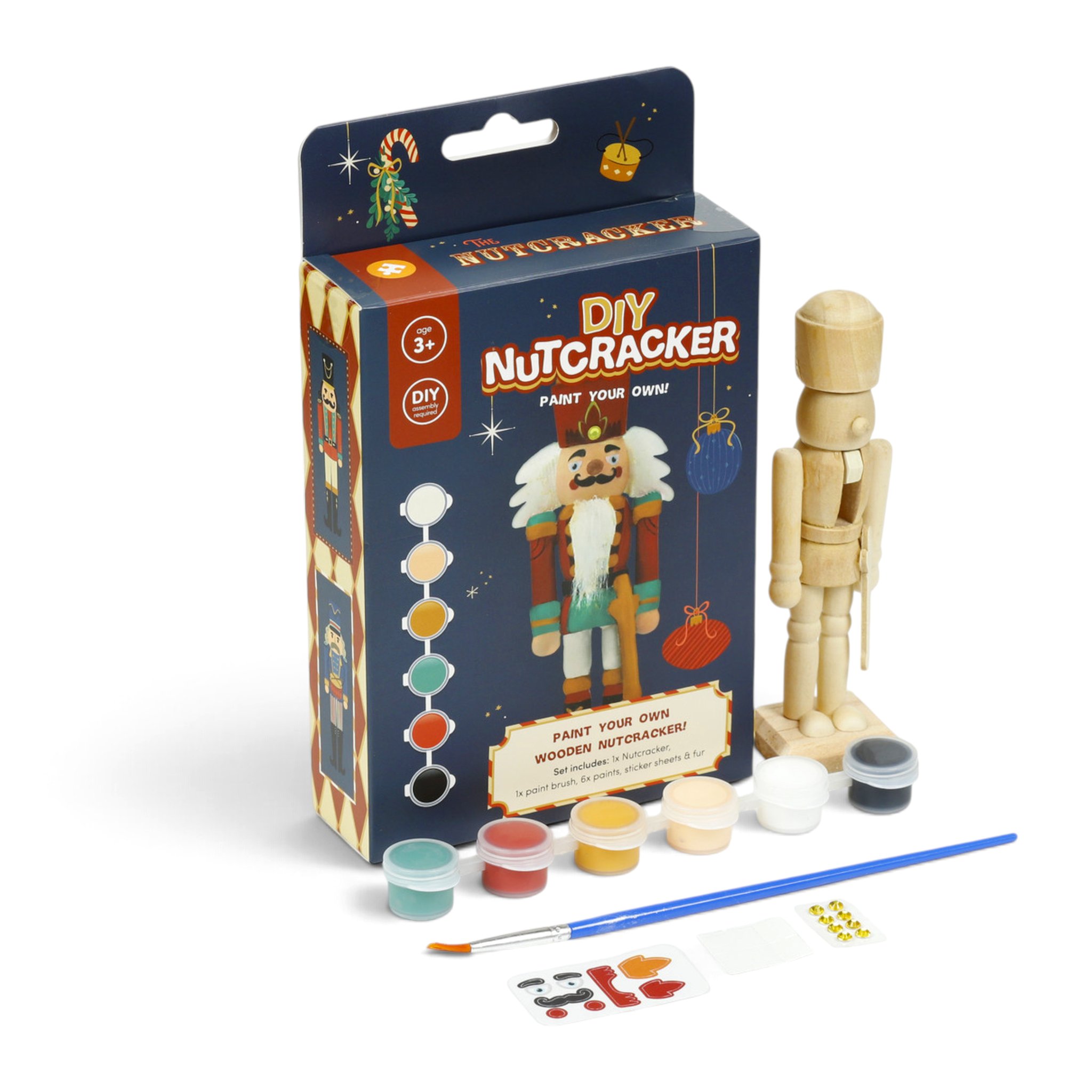 Nussknacker aus Holz zum Bemalen mit Farben, Pinsel und Verpackung