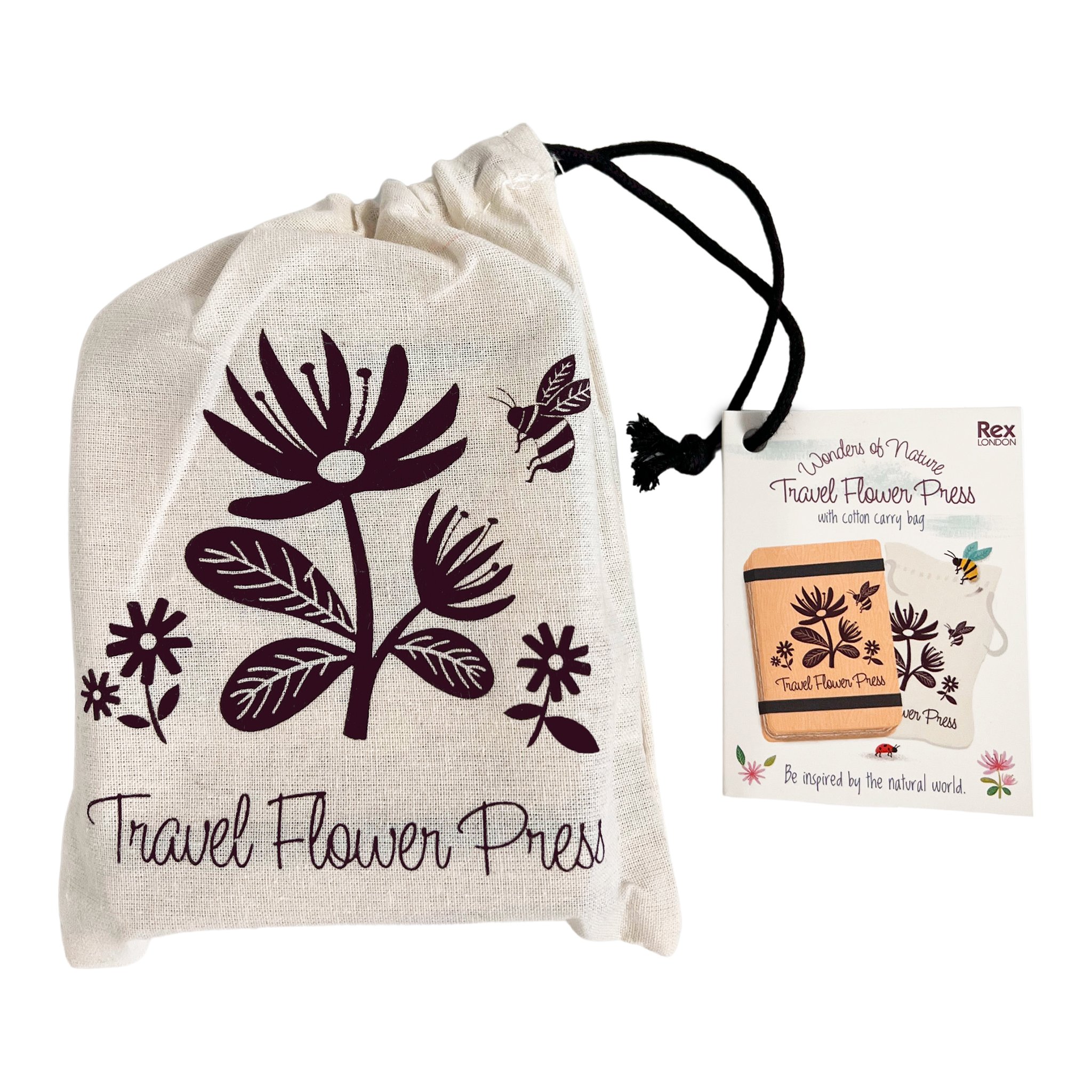 Reise-Blumenpresse «Travel Flower Press» im Baumwollbeutel mit Anhänger