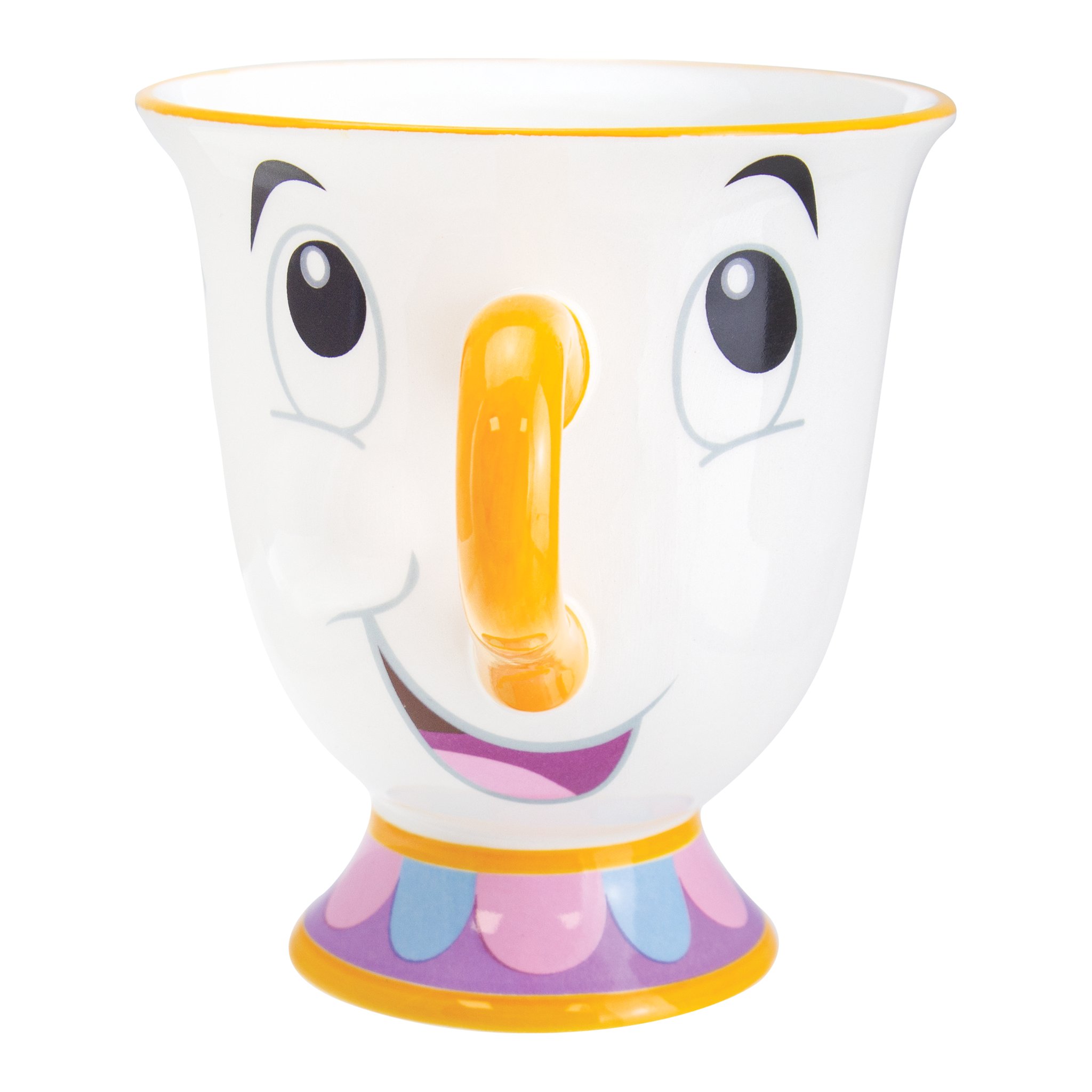 Chip-Tasse freigestellt von vorne mit lachendem Gesicht