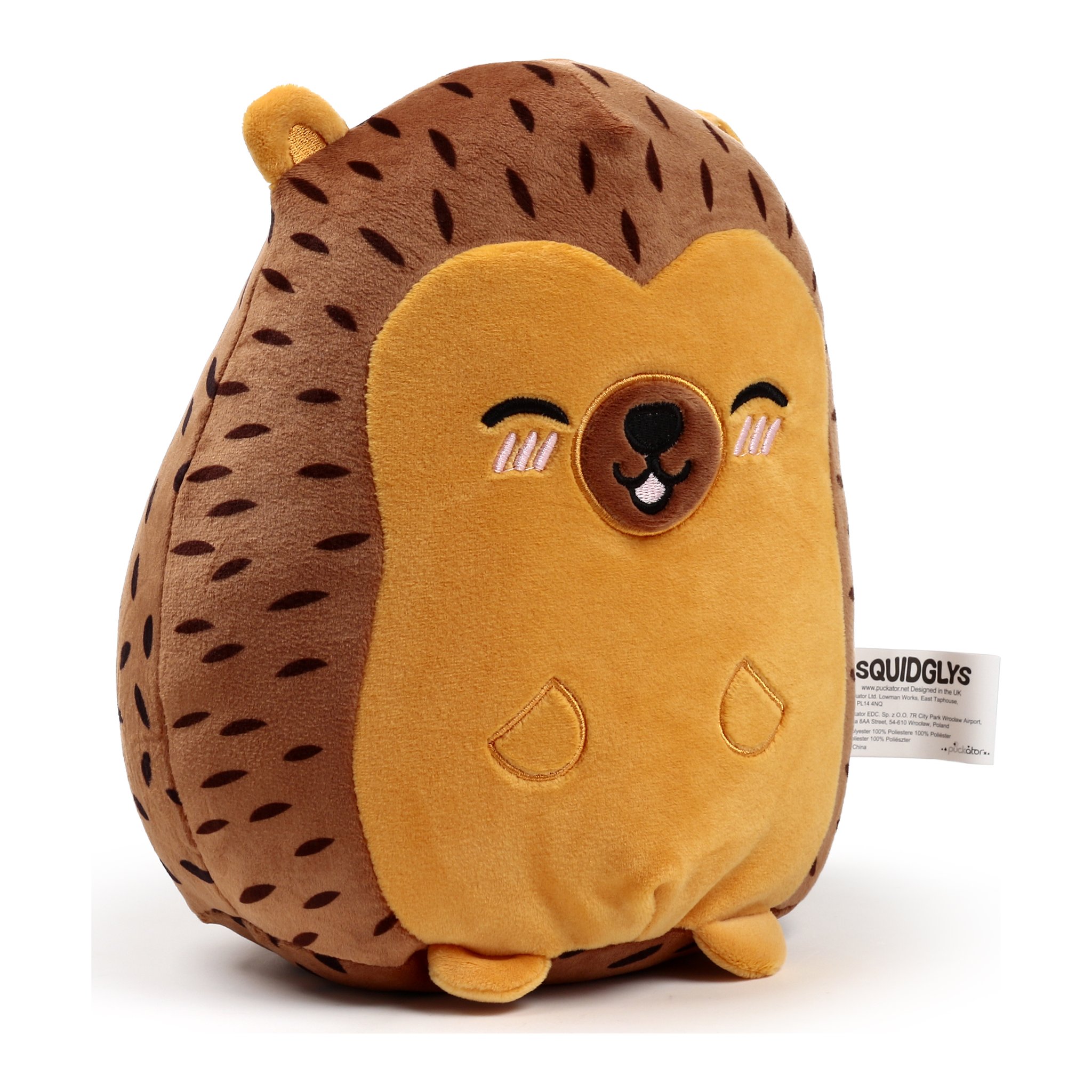 Hedgehog plush cushion at an angle