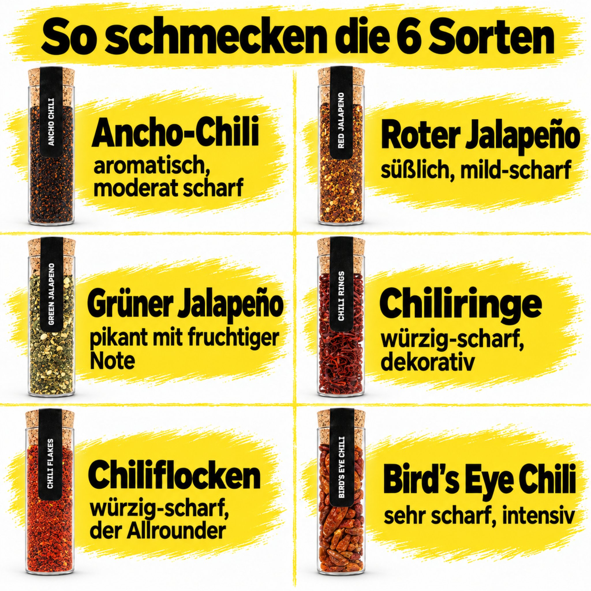 Flavour guide to the six chilli varieties, from ancho chilli to bird's eye chilli