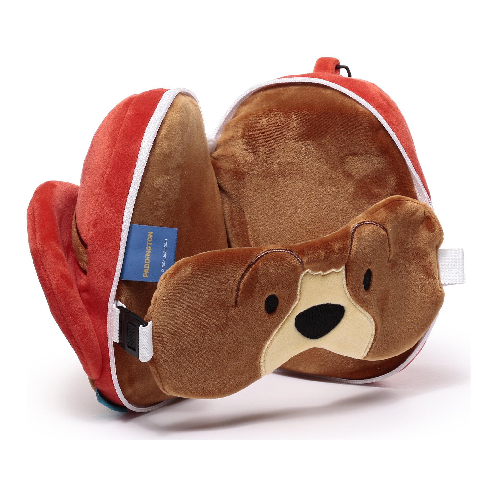 Reisekissen aufgeklappt mit Paddington-Schlafmaske