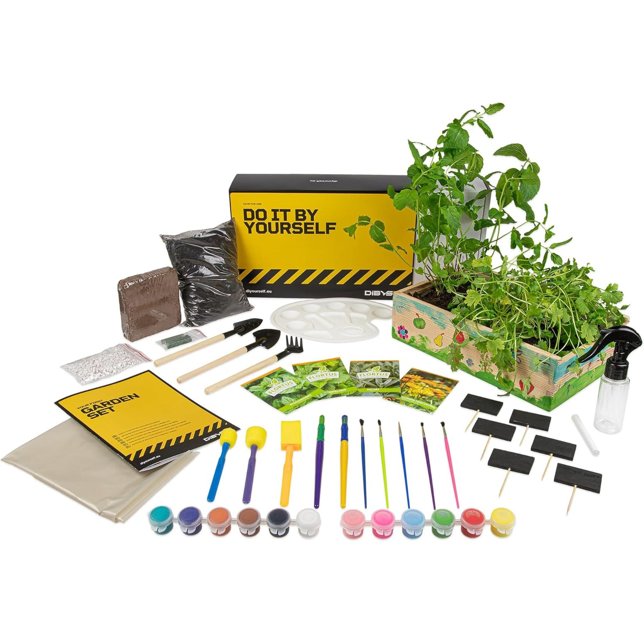 Kit de jardinage Fleurs de Thé complet avec plantes, terre et accessoires de DIBYS