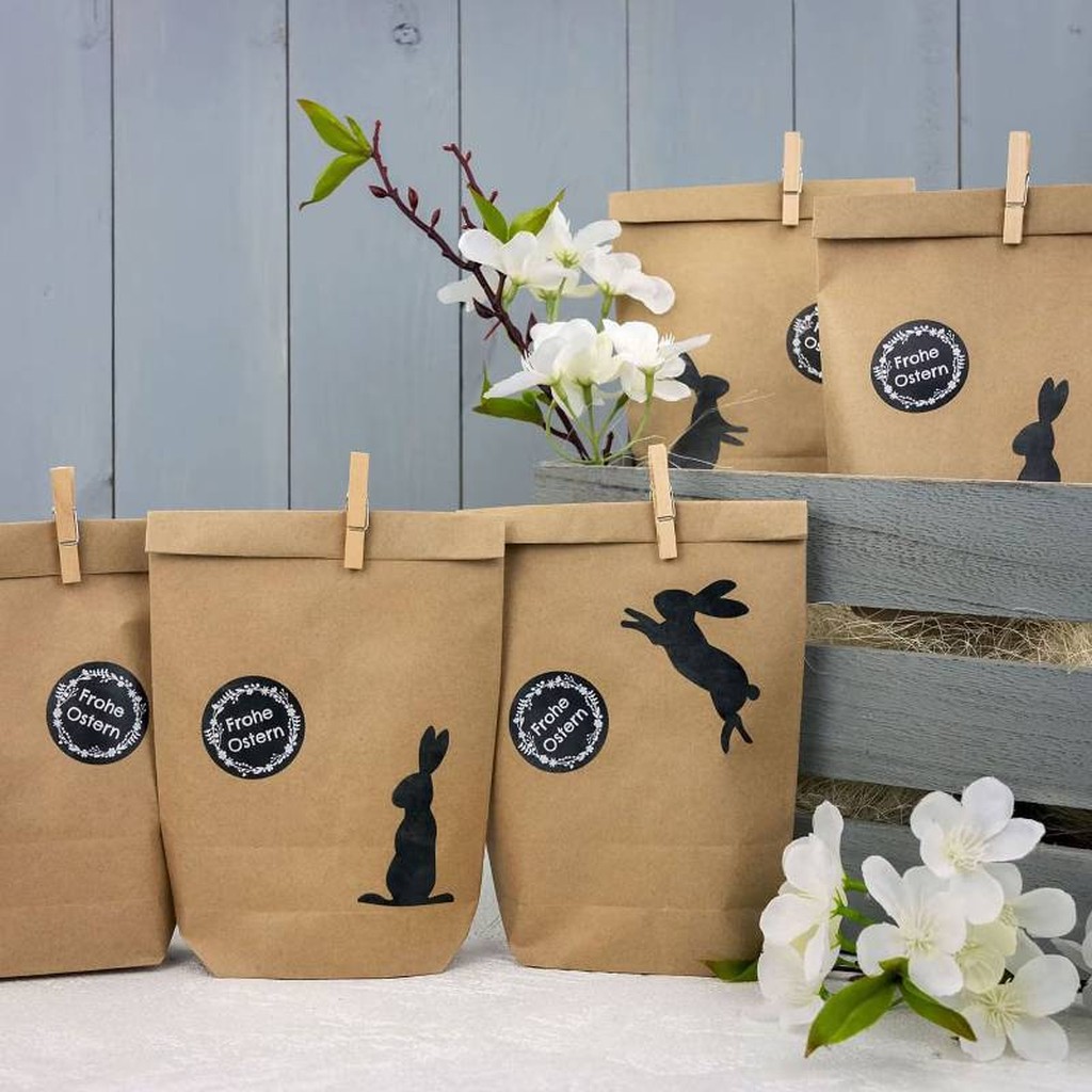 Papierdrachen 12 DIY Geschenktüten zu Ostern zum Basteln - Kreatives Osternest mit 12 Papiertüten und Osterhasen Aufklebern