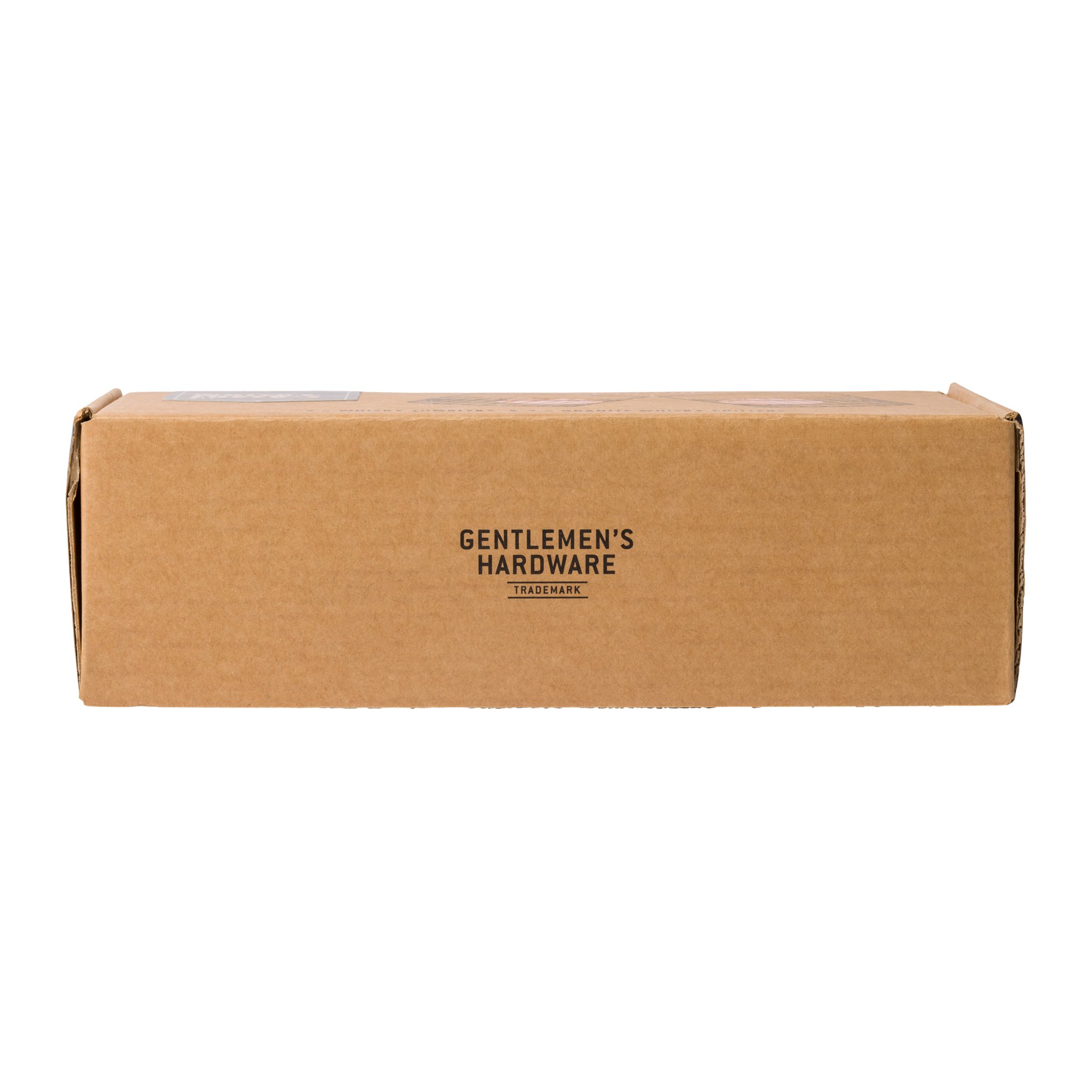Schmale Seite der Whiskey Lover's Set Schachtel aus Karton, nur mit dem Markenschriftzug Gentlemen's Hardware