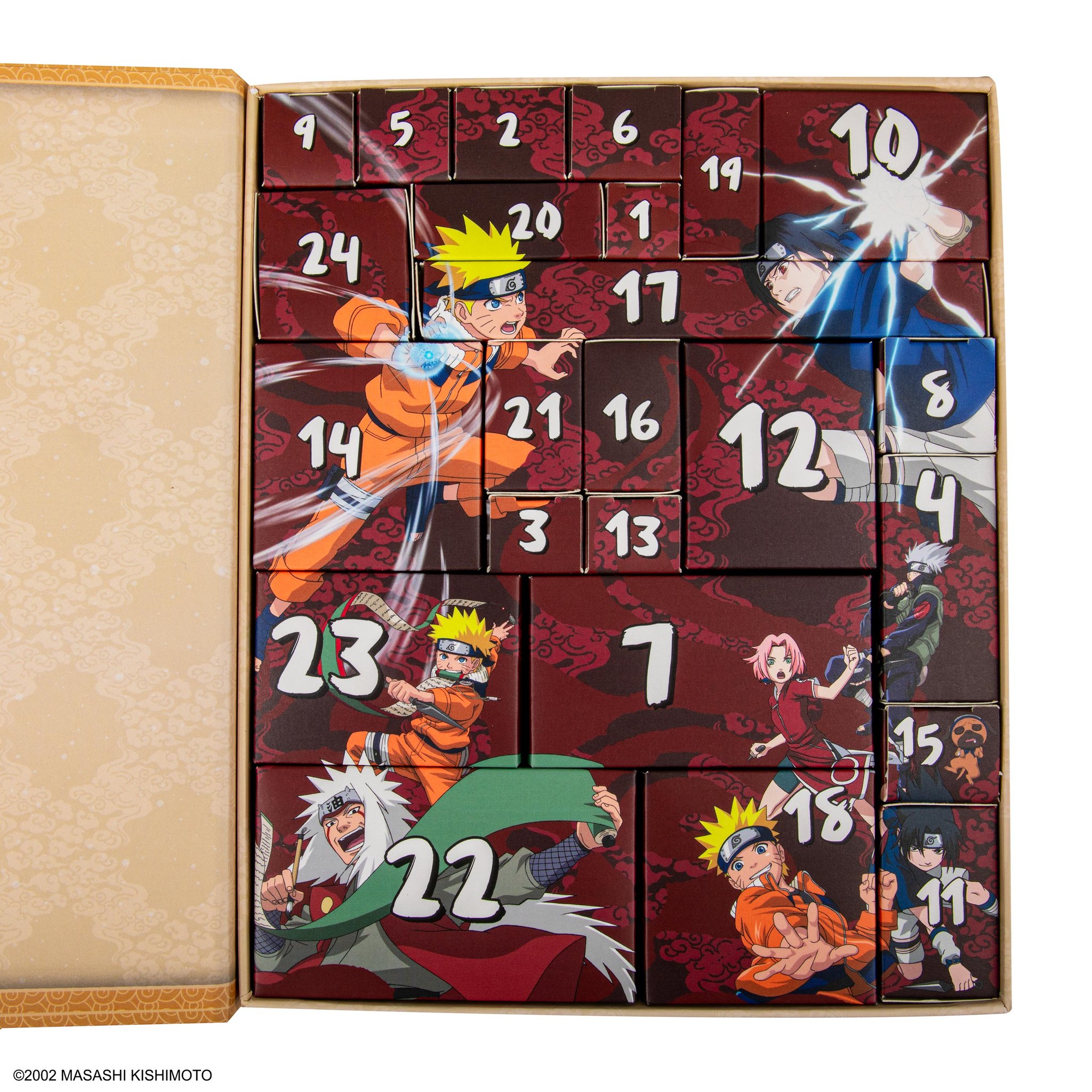 Geöffneter Naruto Adventskalender mit 24 Fächern