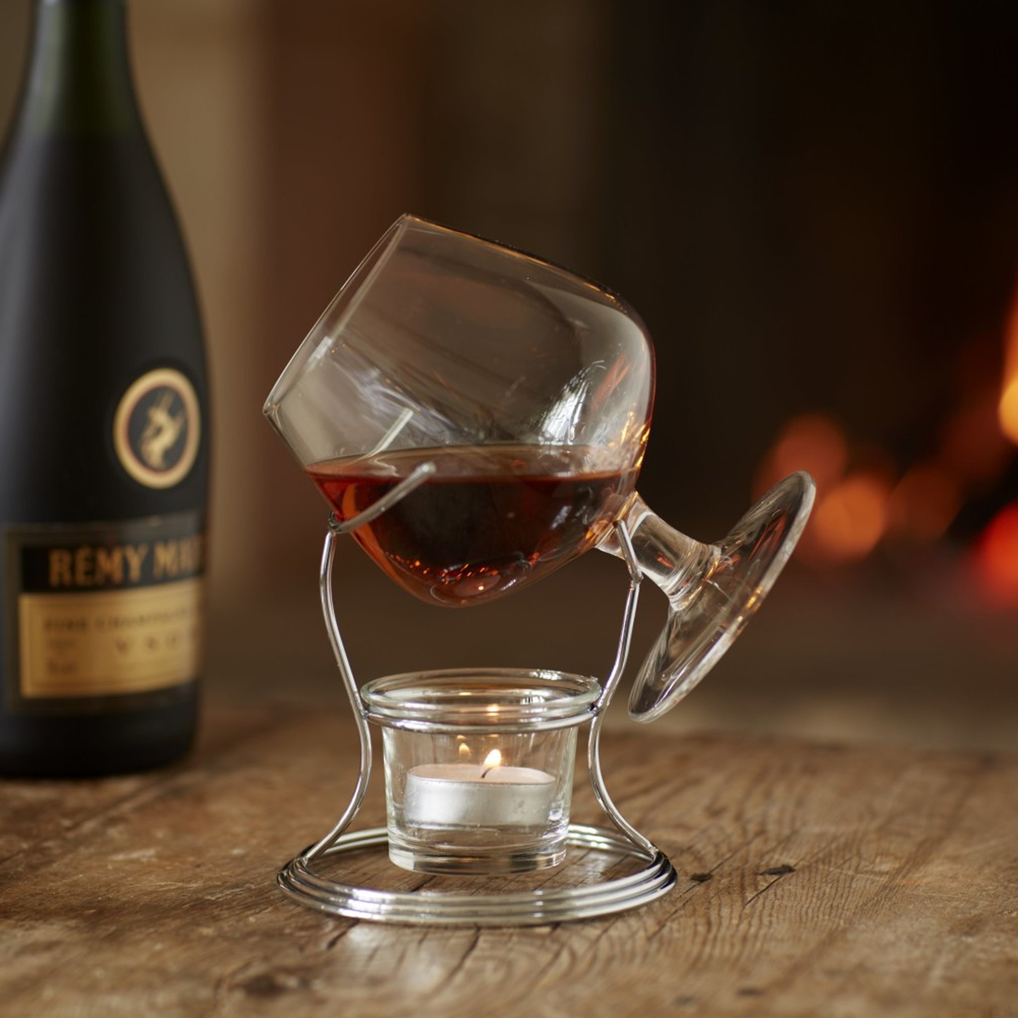 BarCraft Brandy & Cognac Warmer Gift Set by fireplace