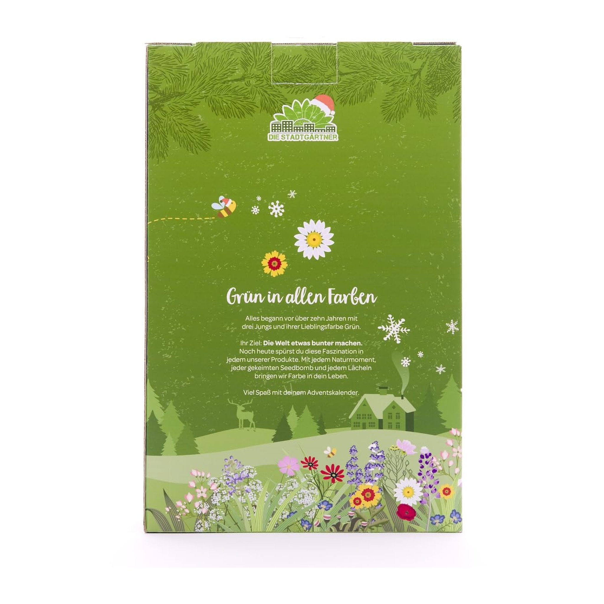 Rückseite des Adventskalenders Kleine Naturerlebnisse mit dem Text Grün in allen Farben