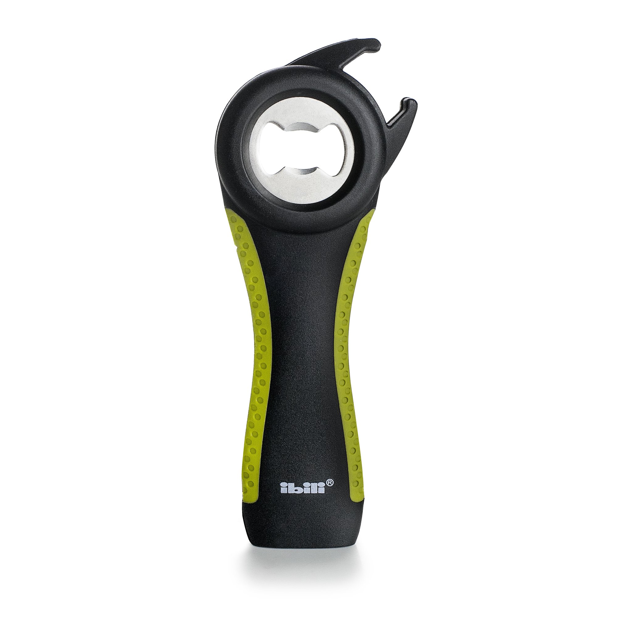 5-in-1 opener in black and green, front view