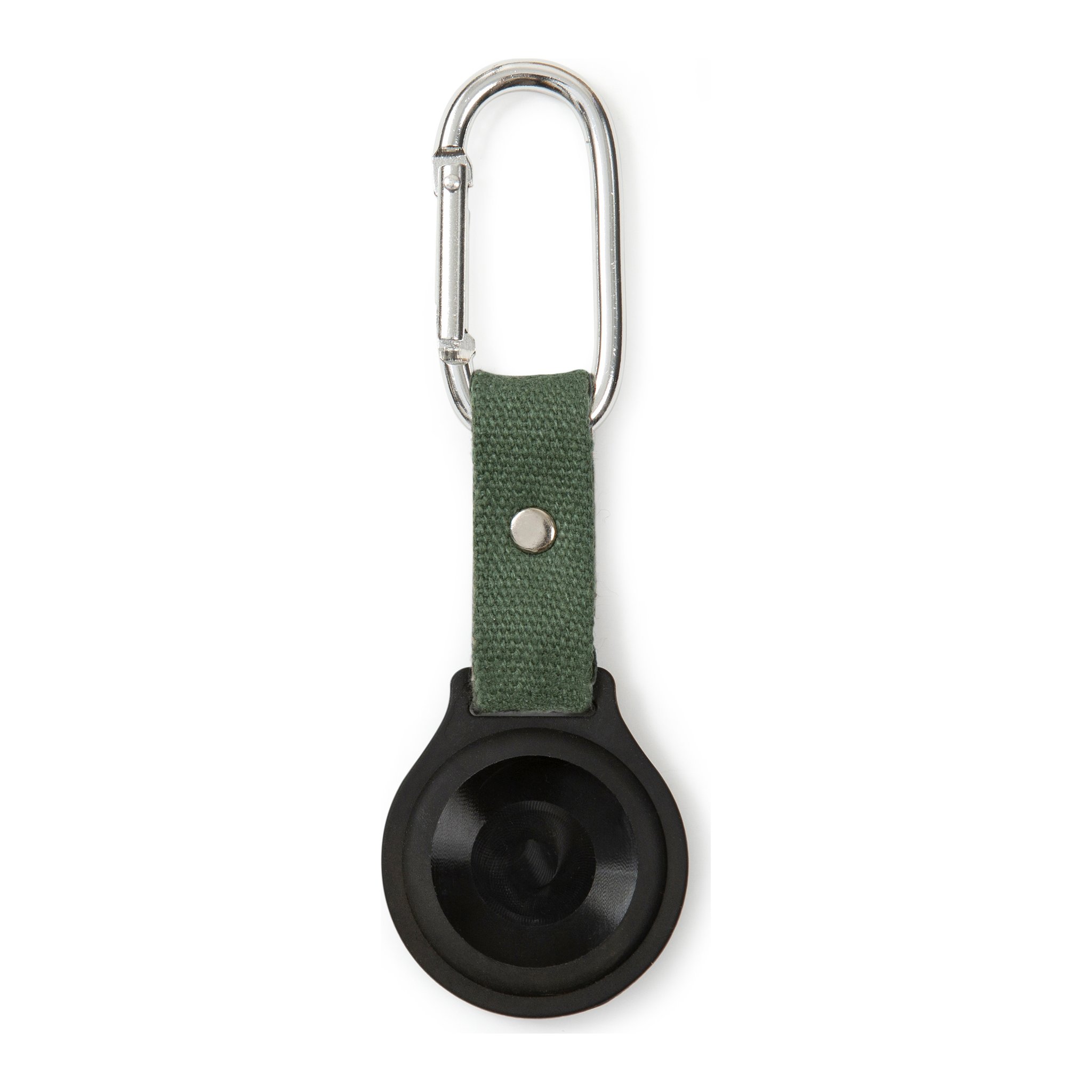 AirTag-Halter aus schwarzem Silikon mit grünem Band und Karabiner