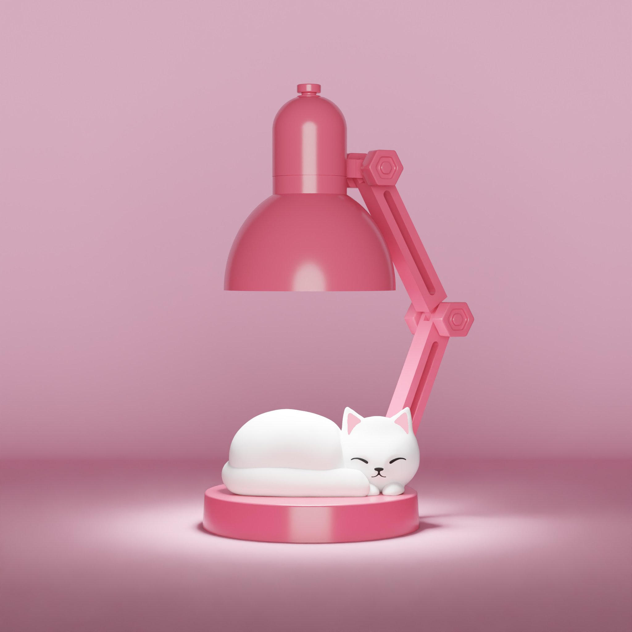 Mini Lampe Katze mit schlafender Katze auf rosa Hintergrund