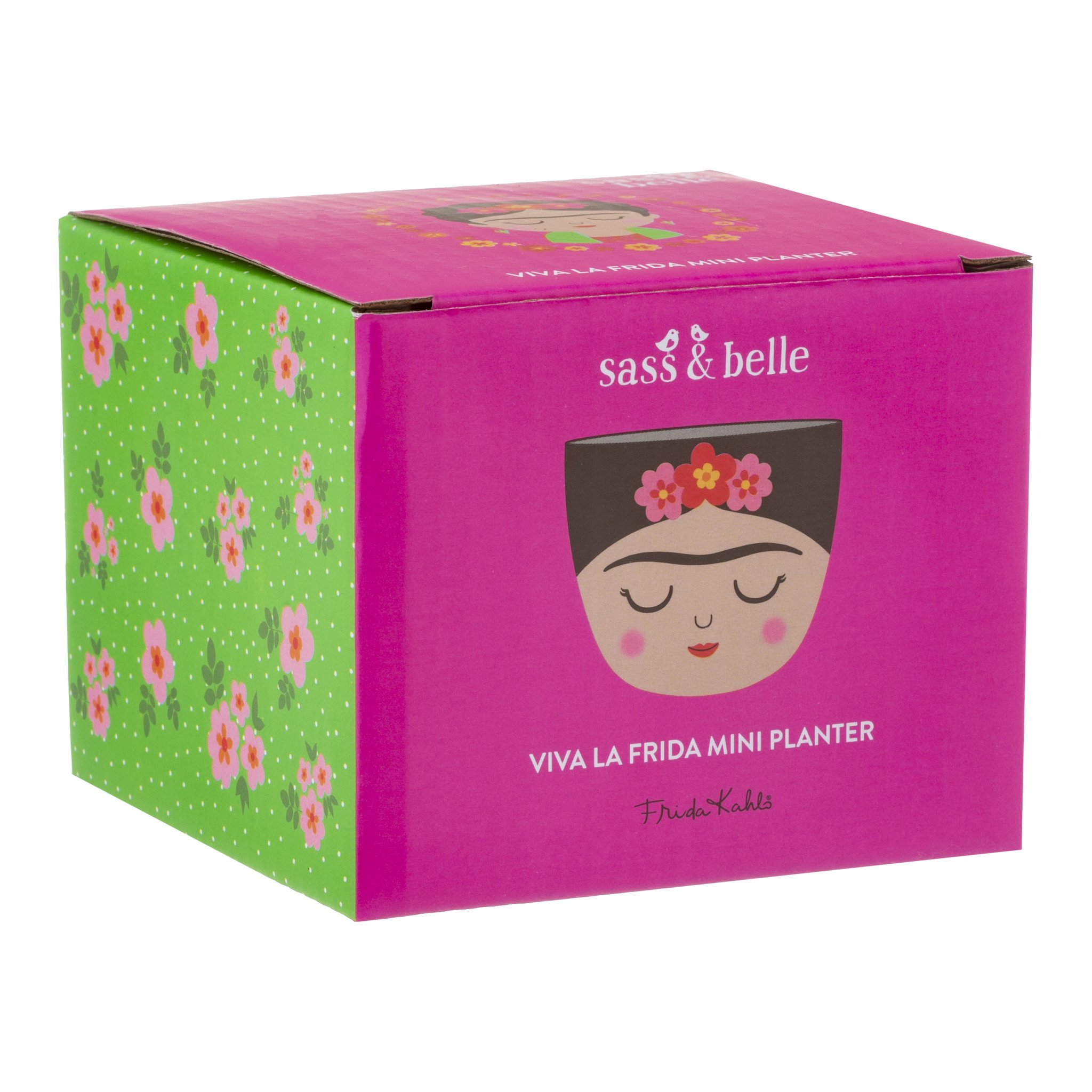 Frida Kahlo Mini-Blumentopf Geschenkverpackung, pinke Box mit Blumenmuster