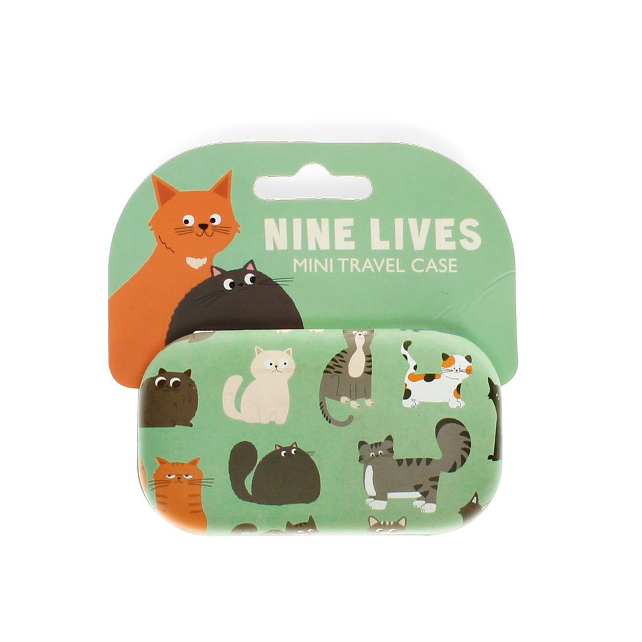 Nine Lives Mini-Reiseetui auf der Karte mit oranger Katze