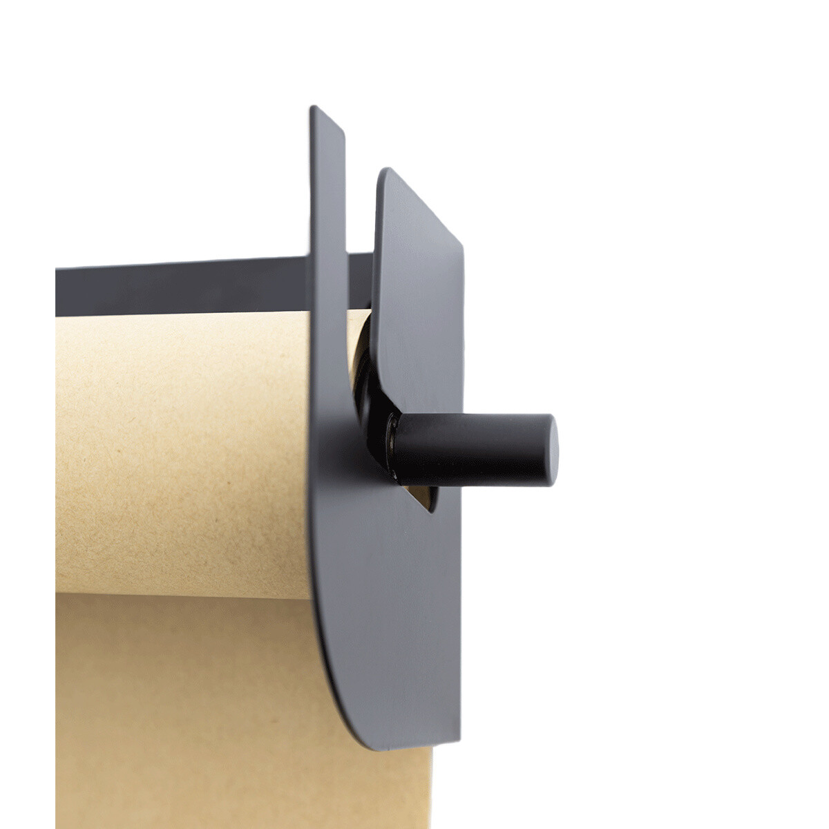 Papierrolle mit Halter: Wandhalter aus schwarzem Edelstahl im Detail