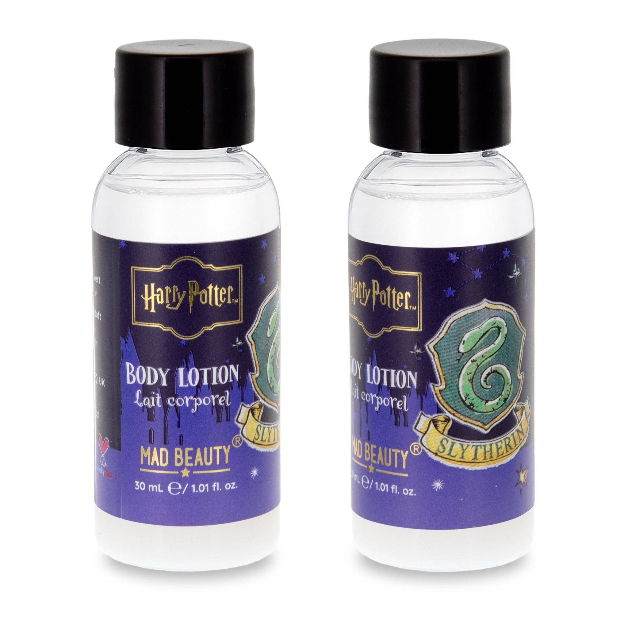 Calendario dell'Avvento Beauty Harry Potter Hogwarts – lozione corpo, due flaconi con gli stemmi delle case