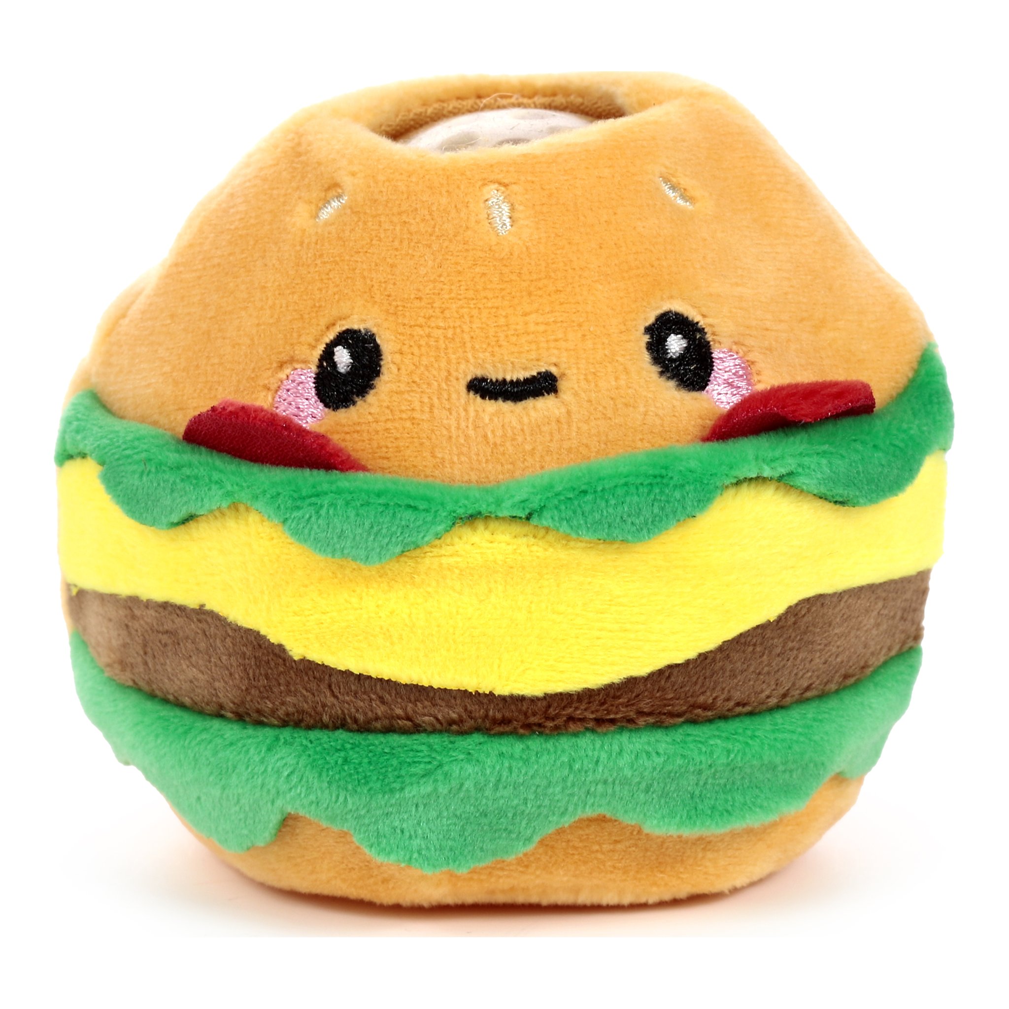 Balle anti-stress burger en peluche avec ventre a paillettes