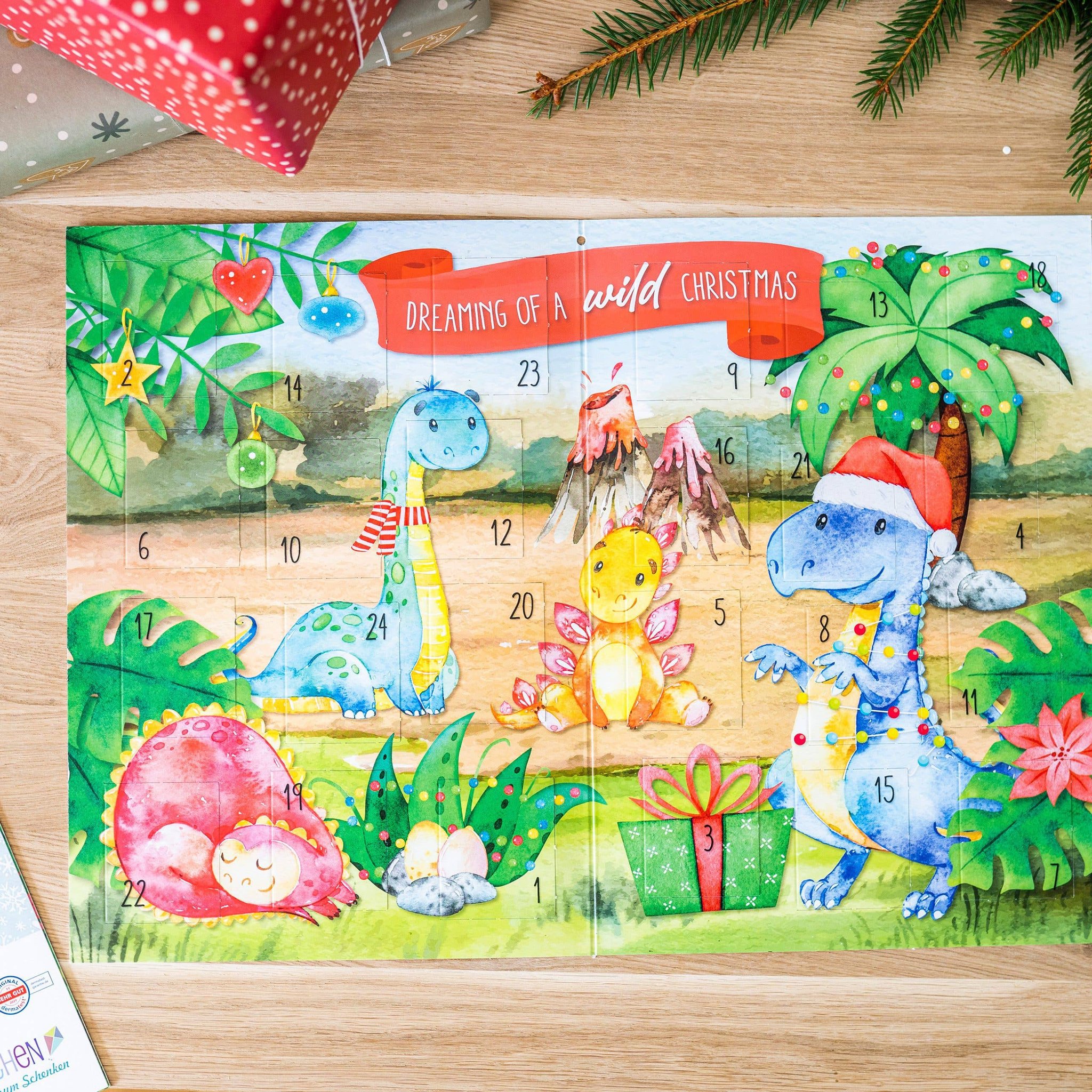 Calendario dell'Avvento tatuaggi dino per bambini