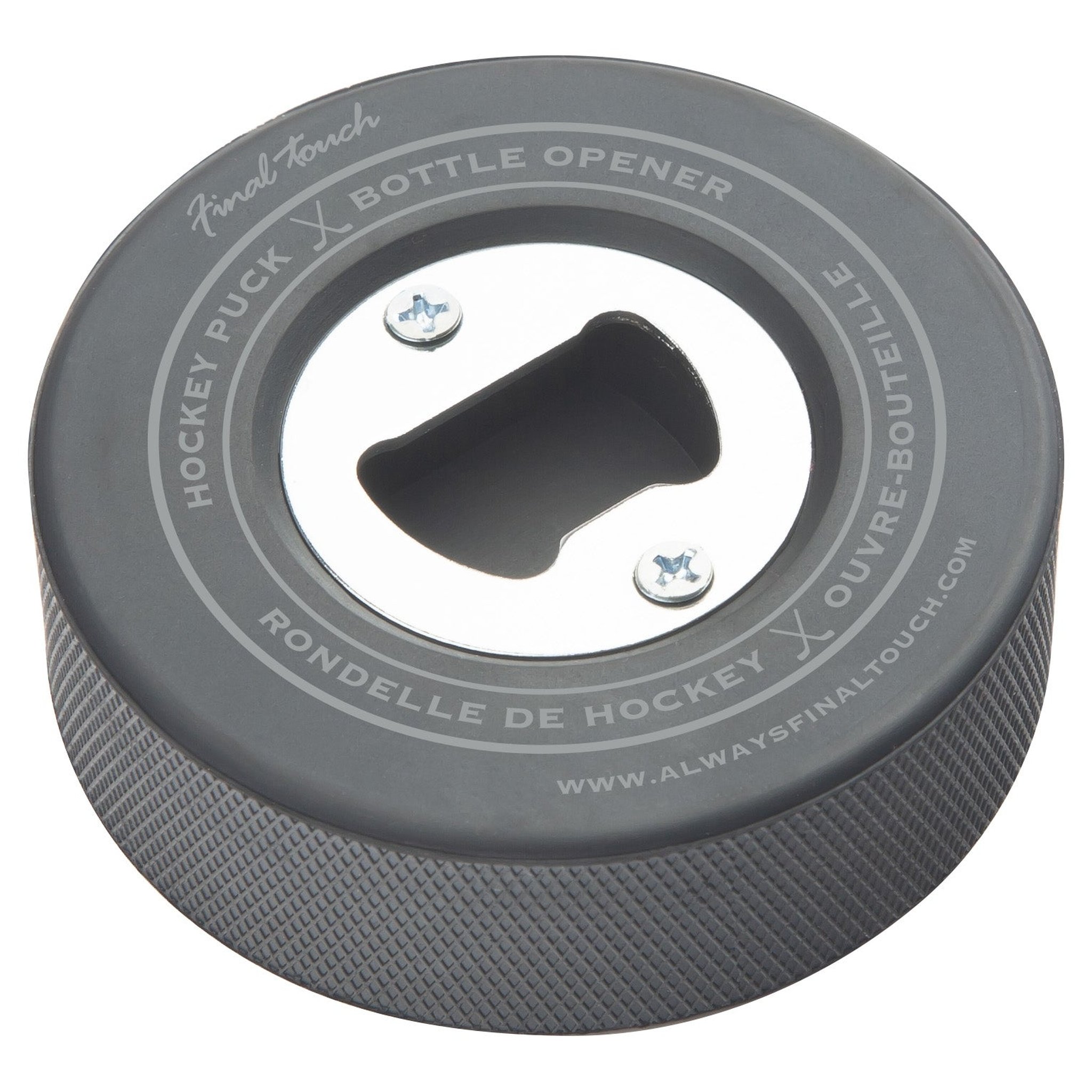 Ouvre-bouteille Hockey Puck vue en angle