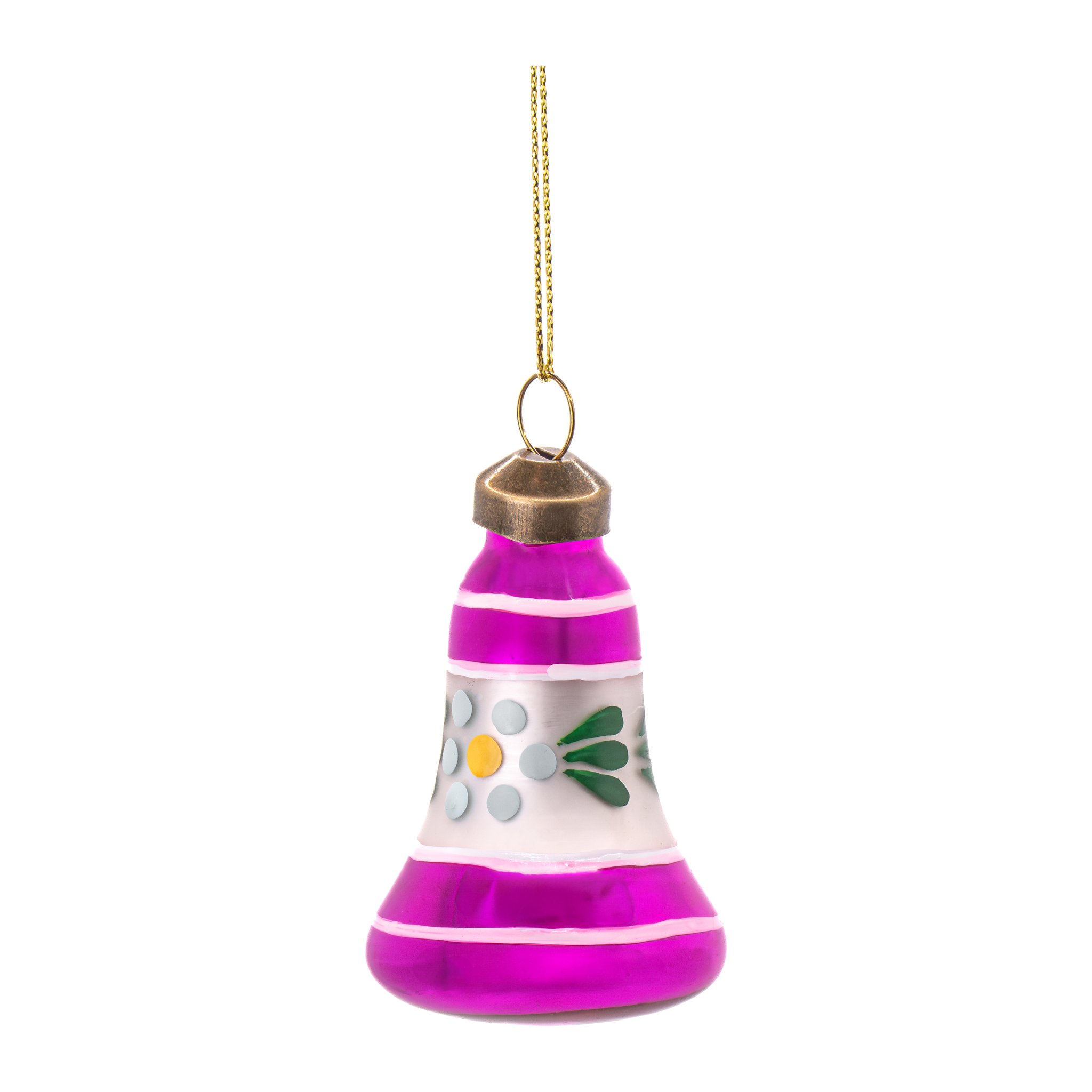 Pinke Vintage-Glocke aus Glas mit Blumenmuster