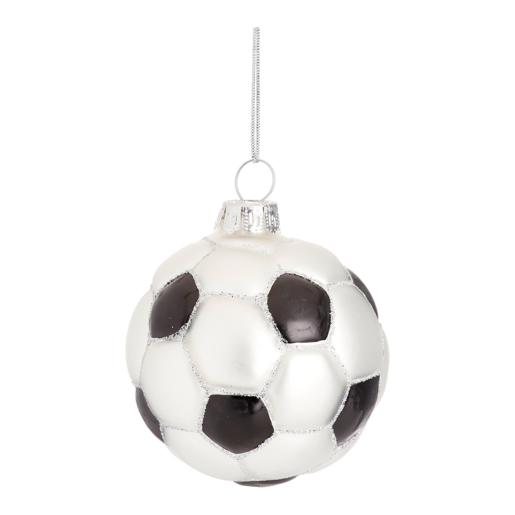 Boule de Noël ballon de football Sass & Belle, ballon en verre avec fil argenté, détourée