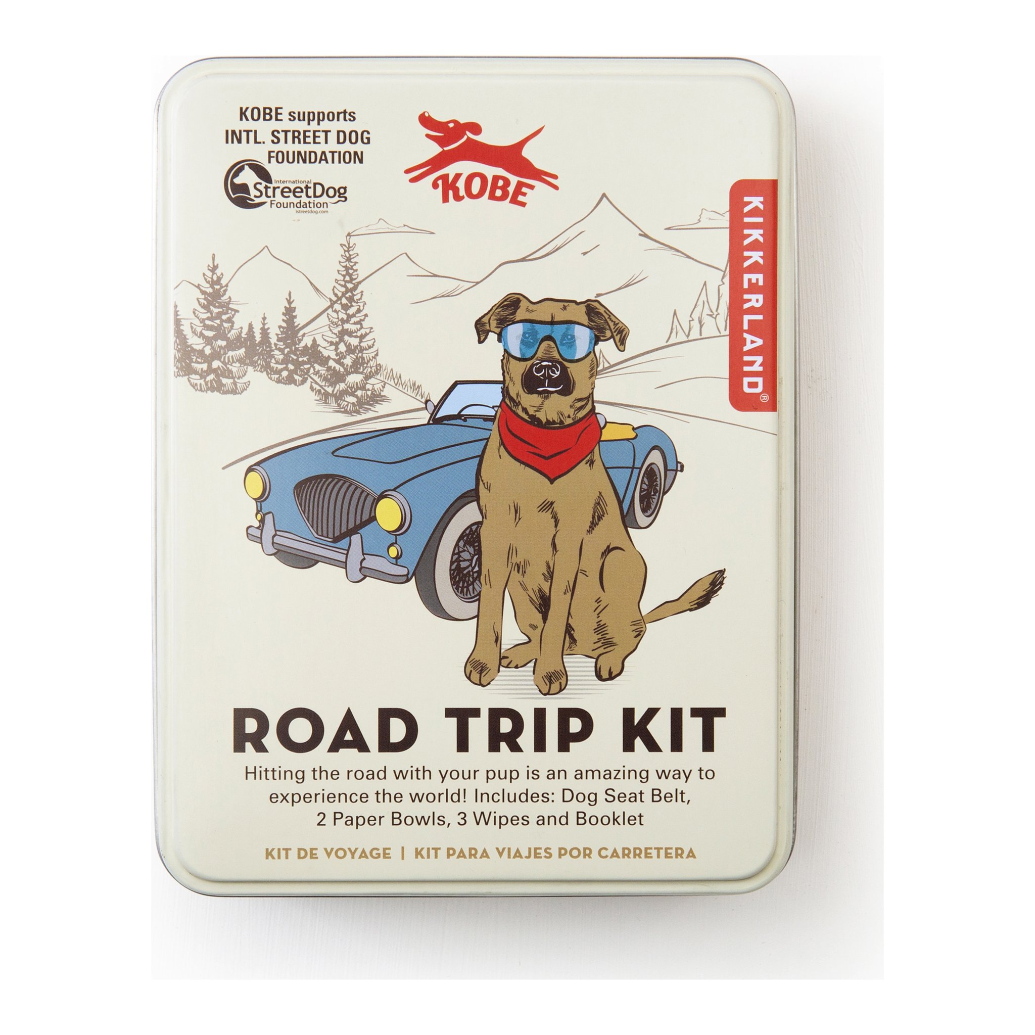 Dose «Kobe Road Trip Kit» mit Hund im Cabrio