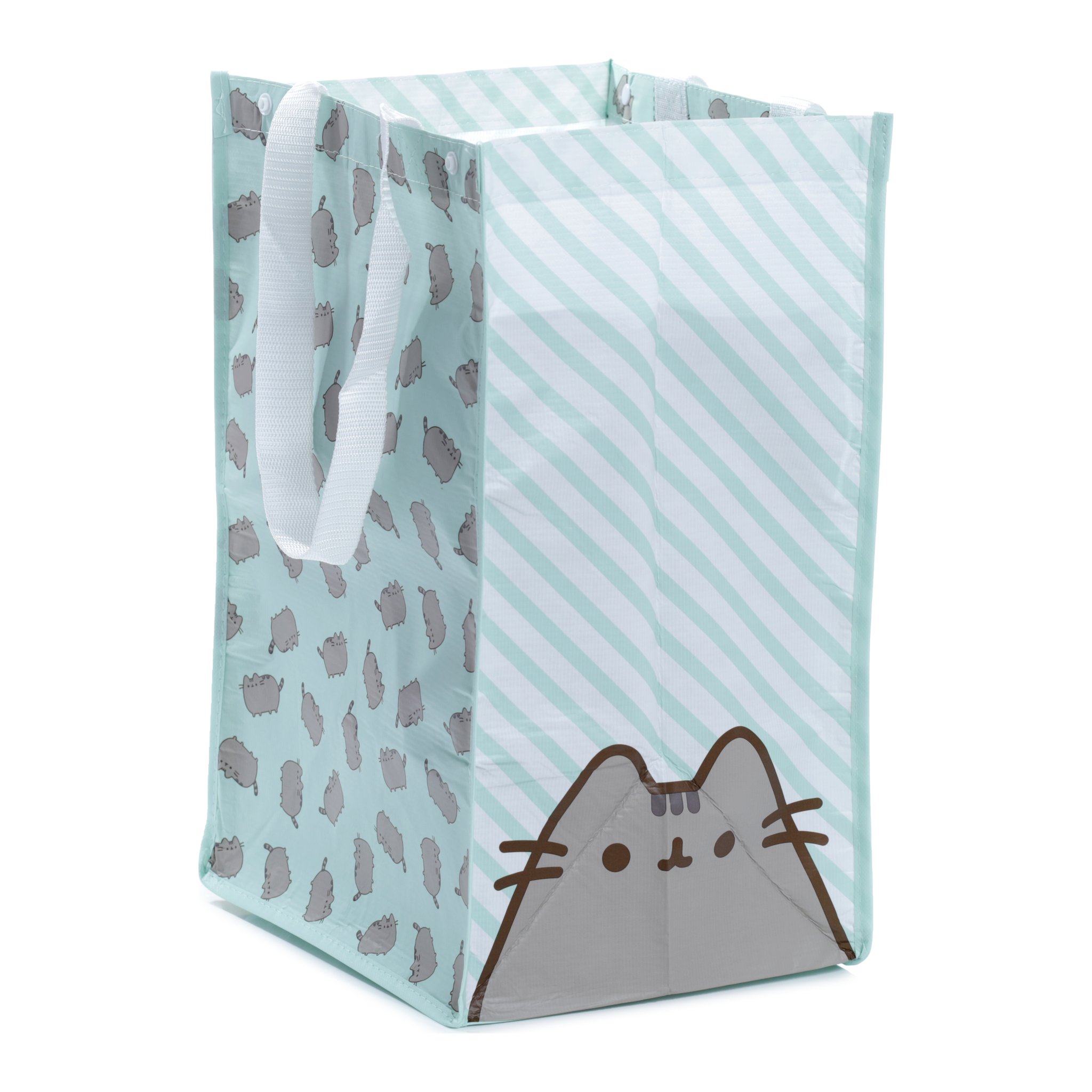 Mintgruener Pusheen-Waeschebehaelter mit Katzenmuster