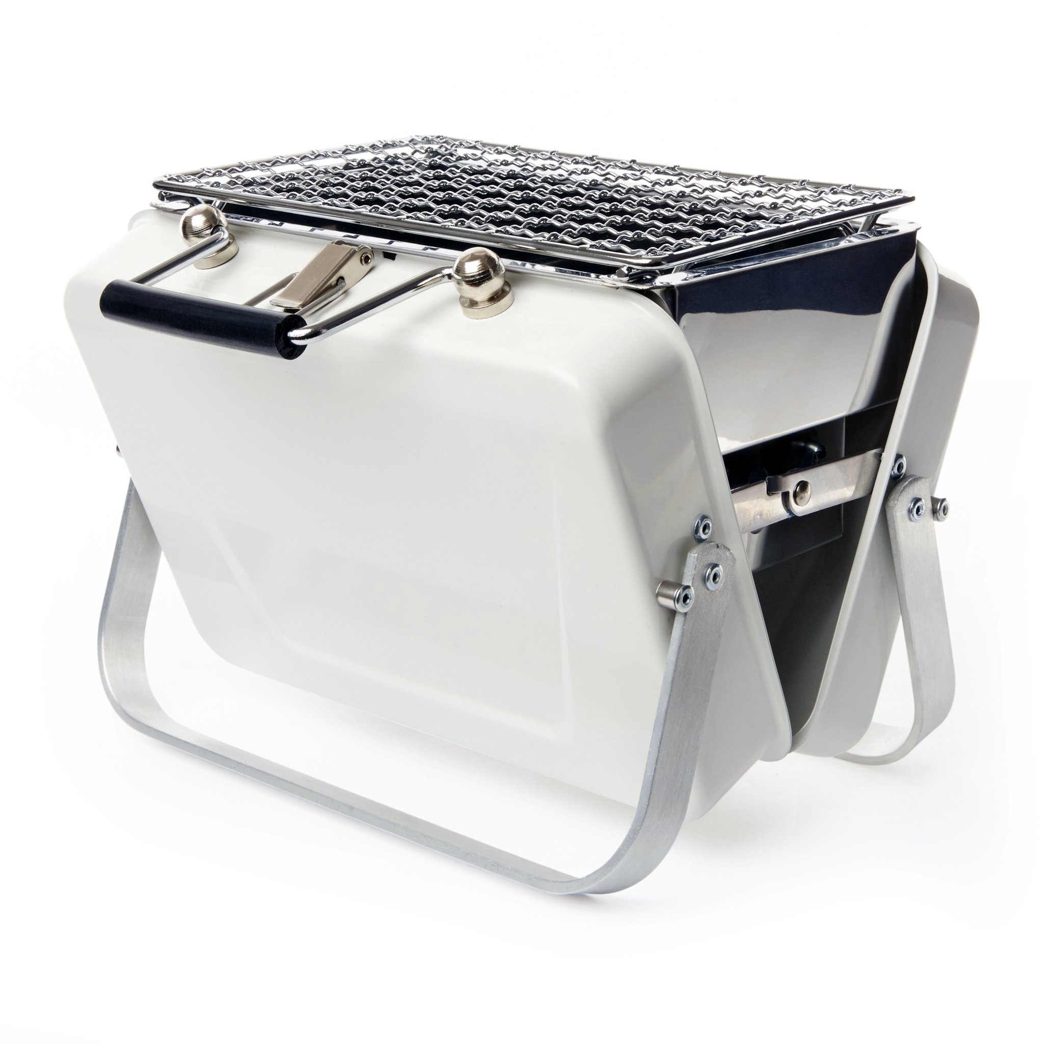 Mini-Koffergrill – geöffnet freigestellt mit Grillrost
