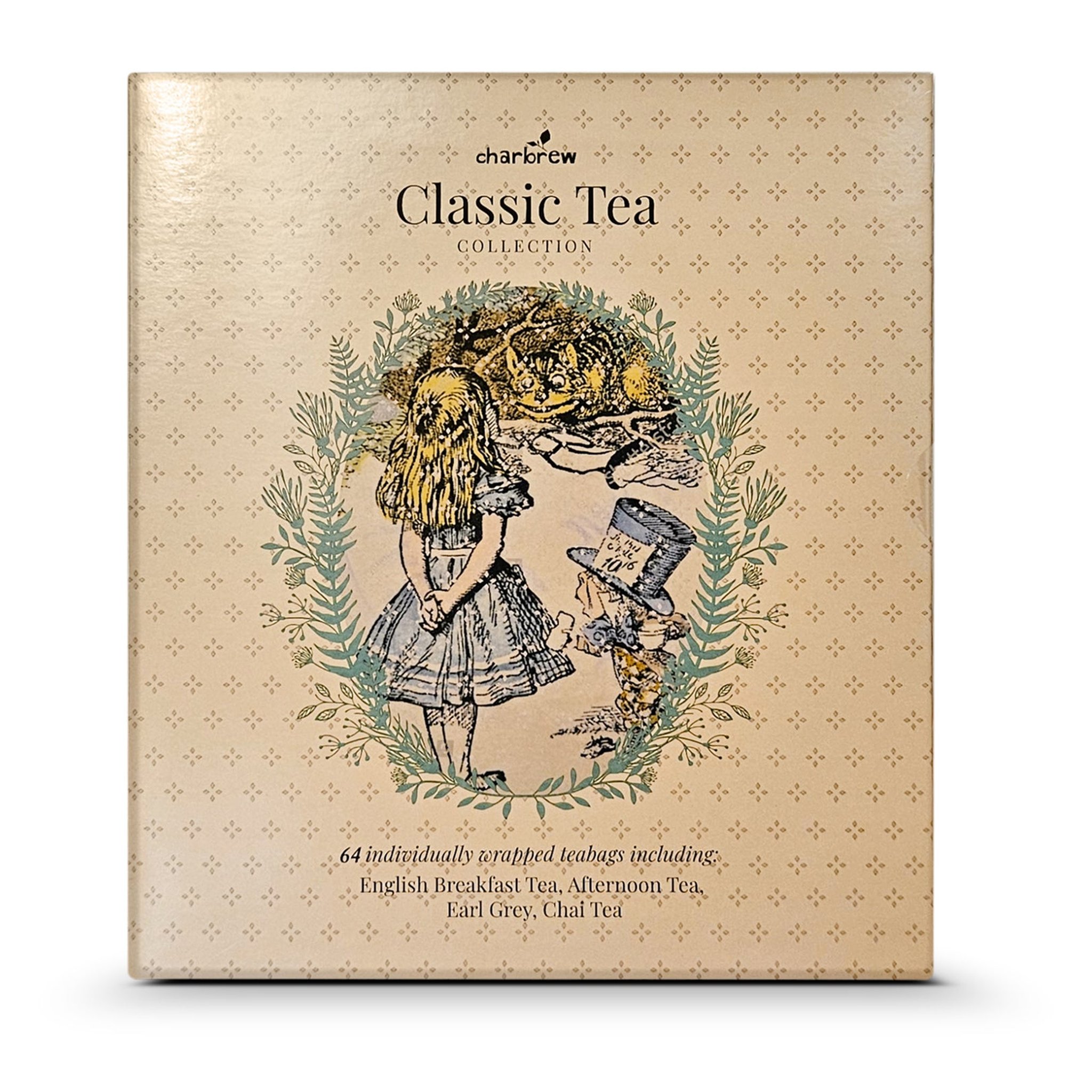 Front of the Alice in Wonderland tea book with a vintage-style Alice illustration