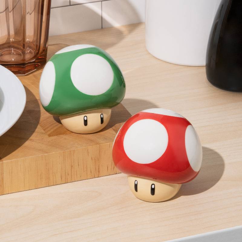 Salz und Pfeffer Streuer Super Mario: Grüner und Roter Pilz