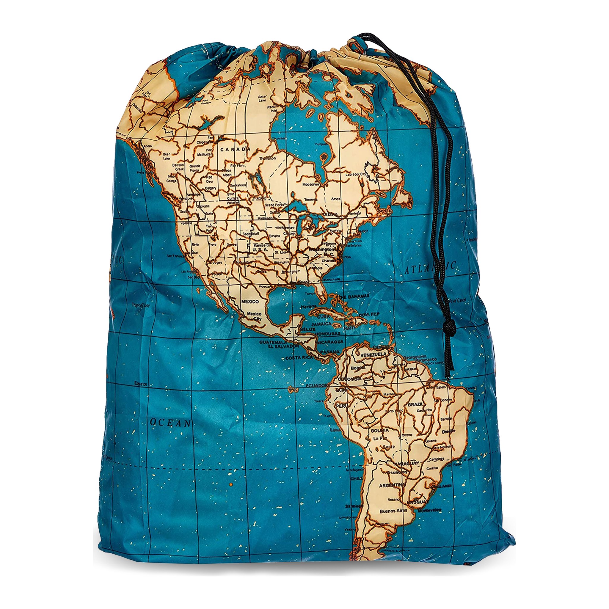 Sac à linge carte du monde, dos avec l'Amérique du Nord et du Sud