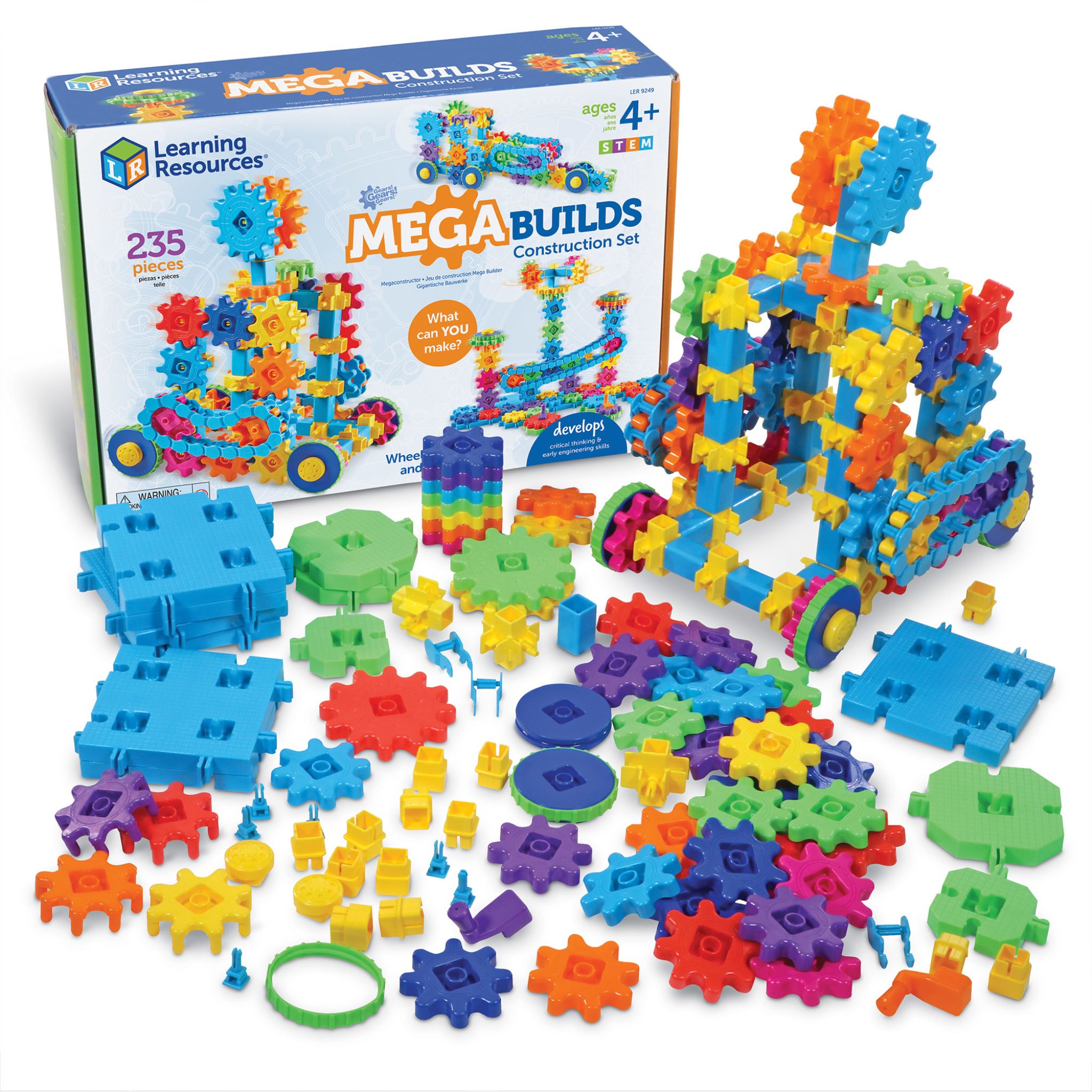 All 235 pieces of the Gears! Mega Builds set with gears, plates, wheels and box
