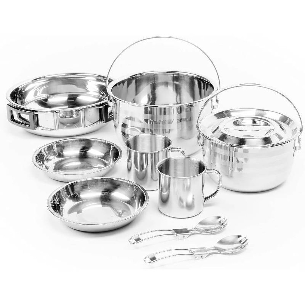 9-teiliges Camping-Kochset aus Edelstahl