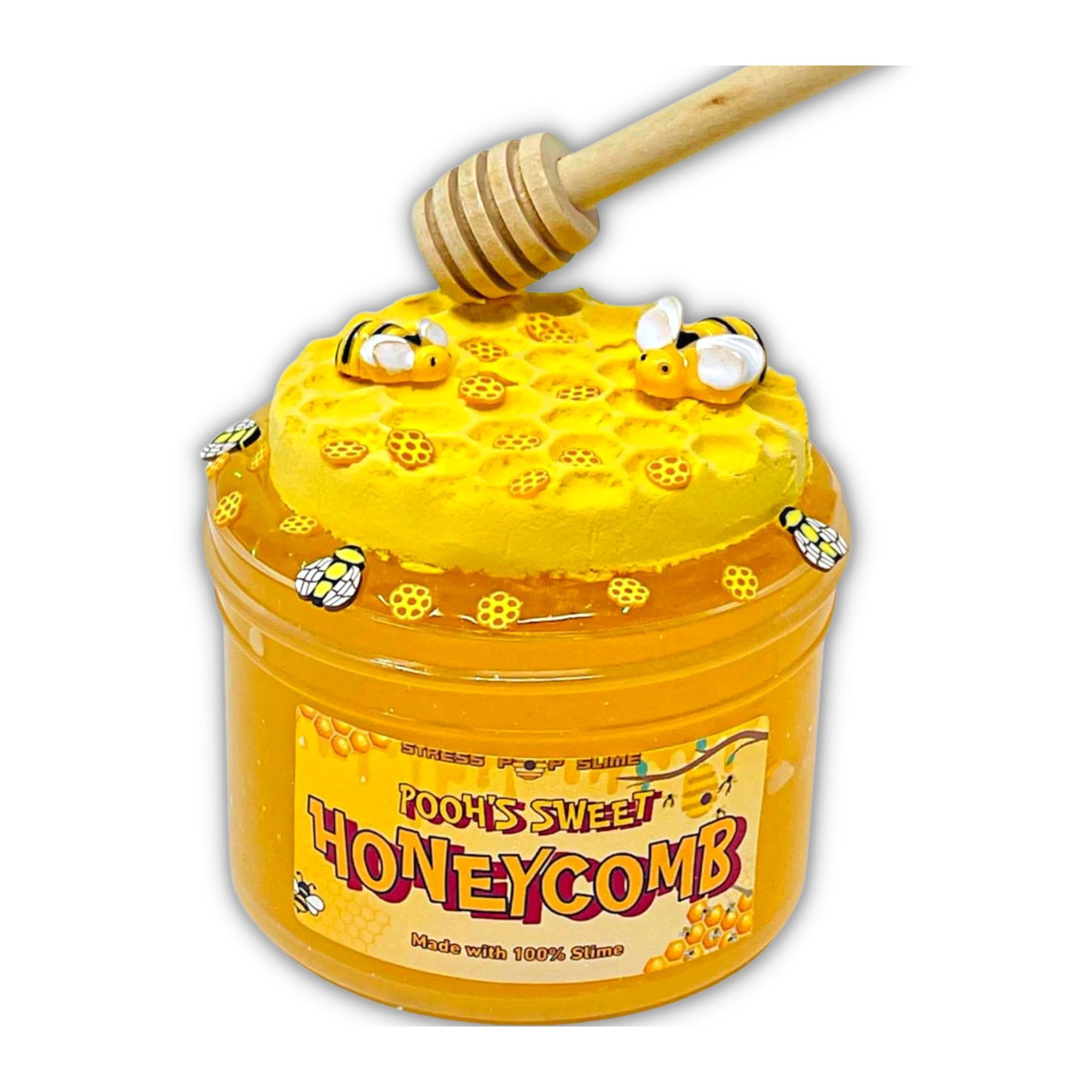 Holz-Honigstab auf dem Honigwaben-Topper des Pooh's Sweet Honeycomb Slime