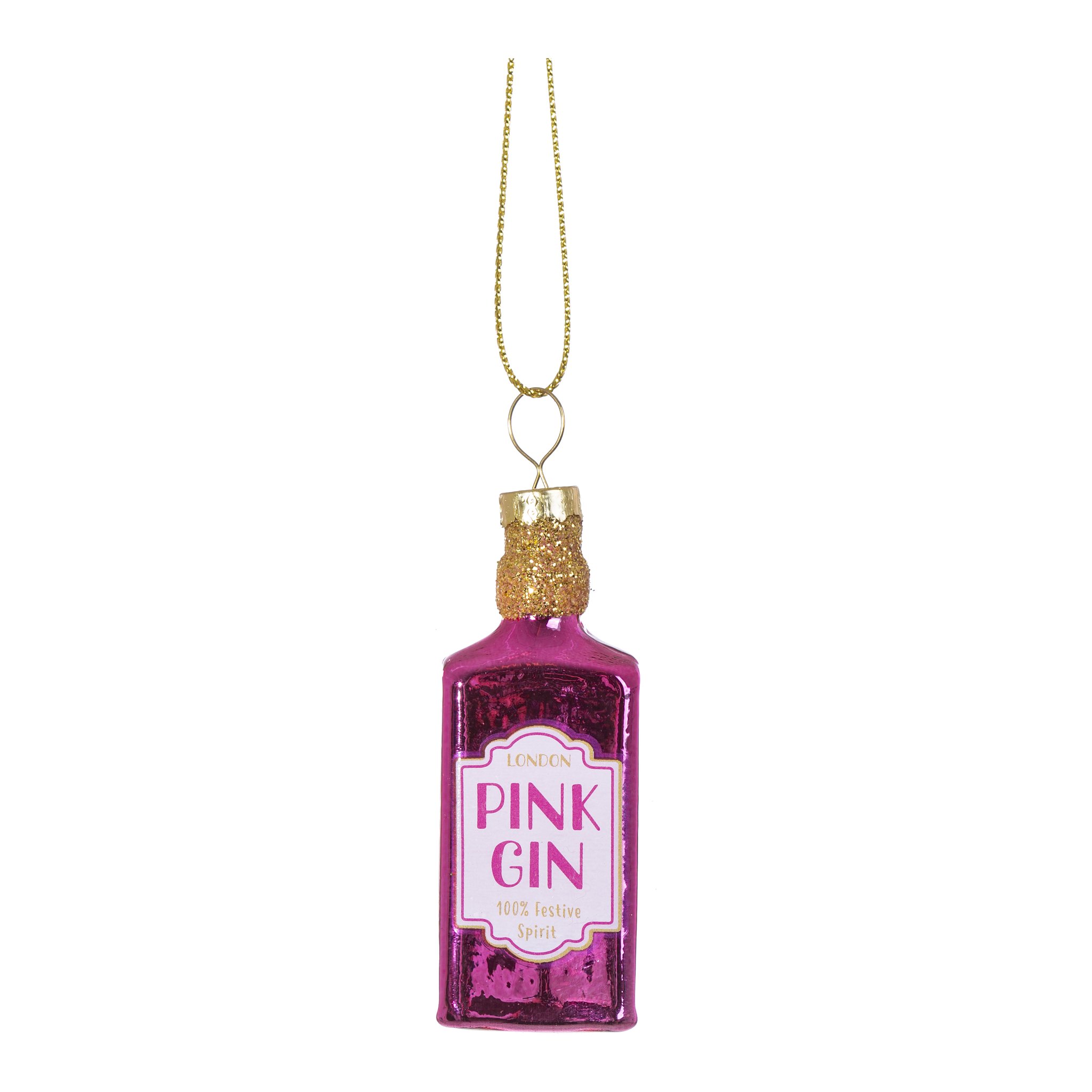 Décoration de sapin gin bouteille Pink Gin, détourée
