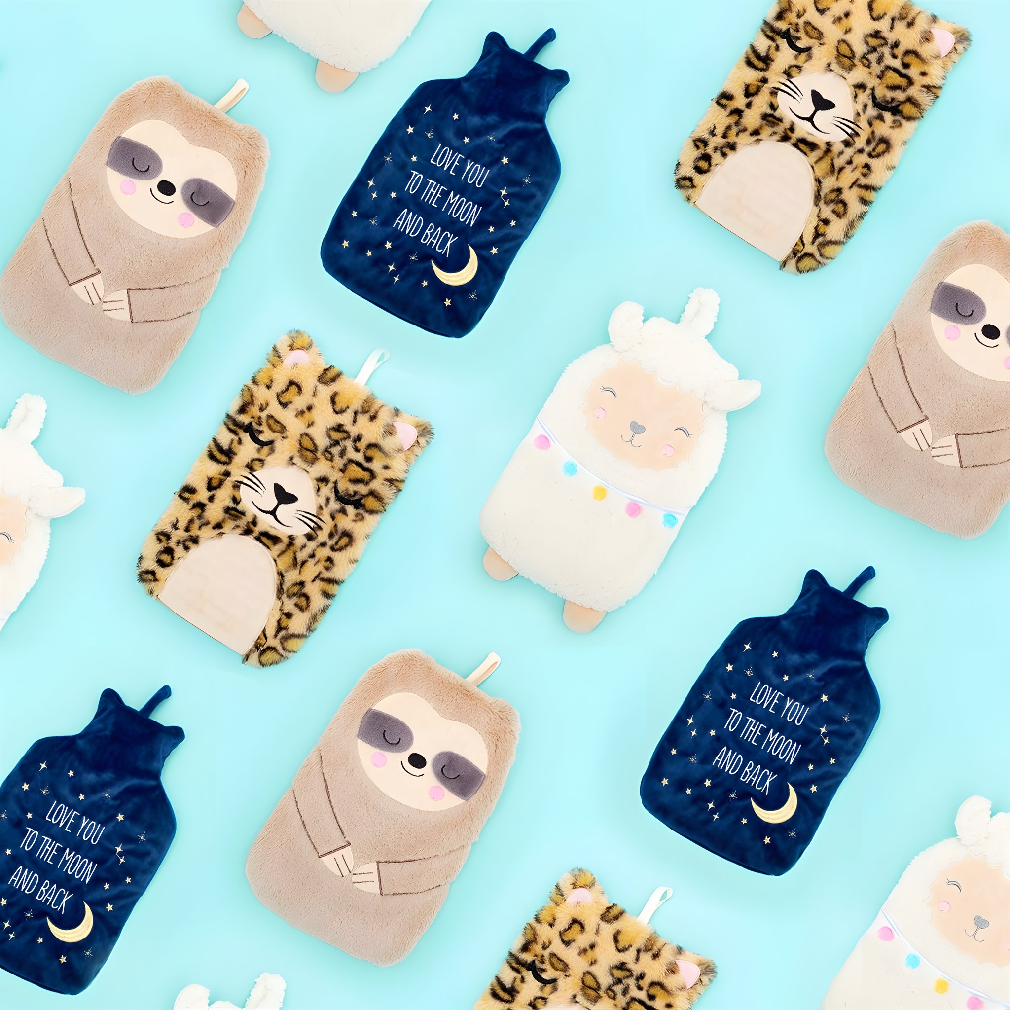 Sass & Belle Wärmflaschen-Kollektion mit Lama, Faultier und Leoparden – Lifestyle