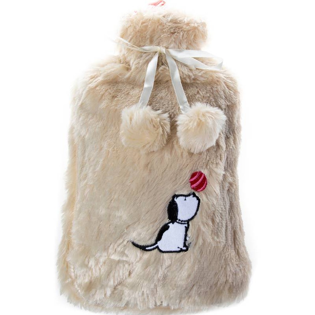 Wärmflasche mit weichem Plüschbezug &ndash; 2 Liter &ndash; Hundemotiv