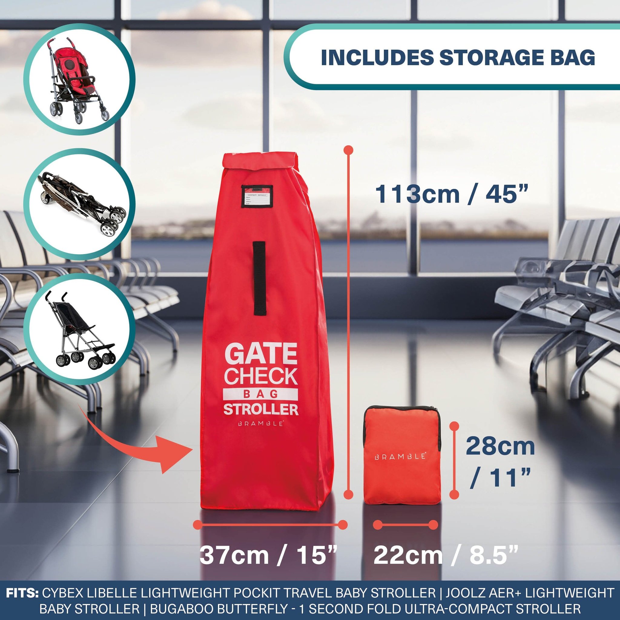 Buggy Reisetasche Masse 113x37 cm mit Aufbewahrungstasche