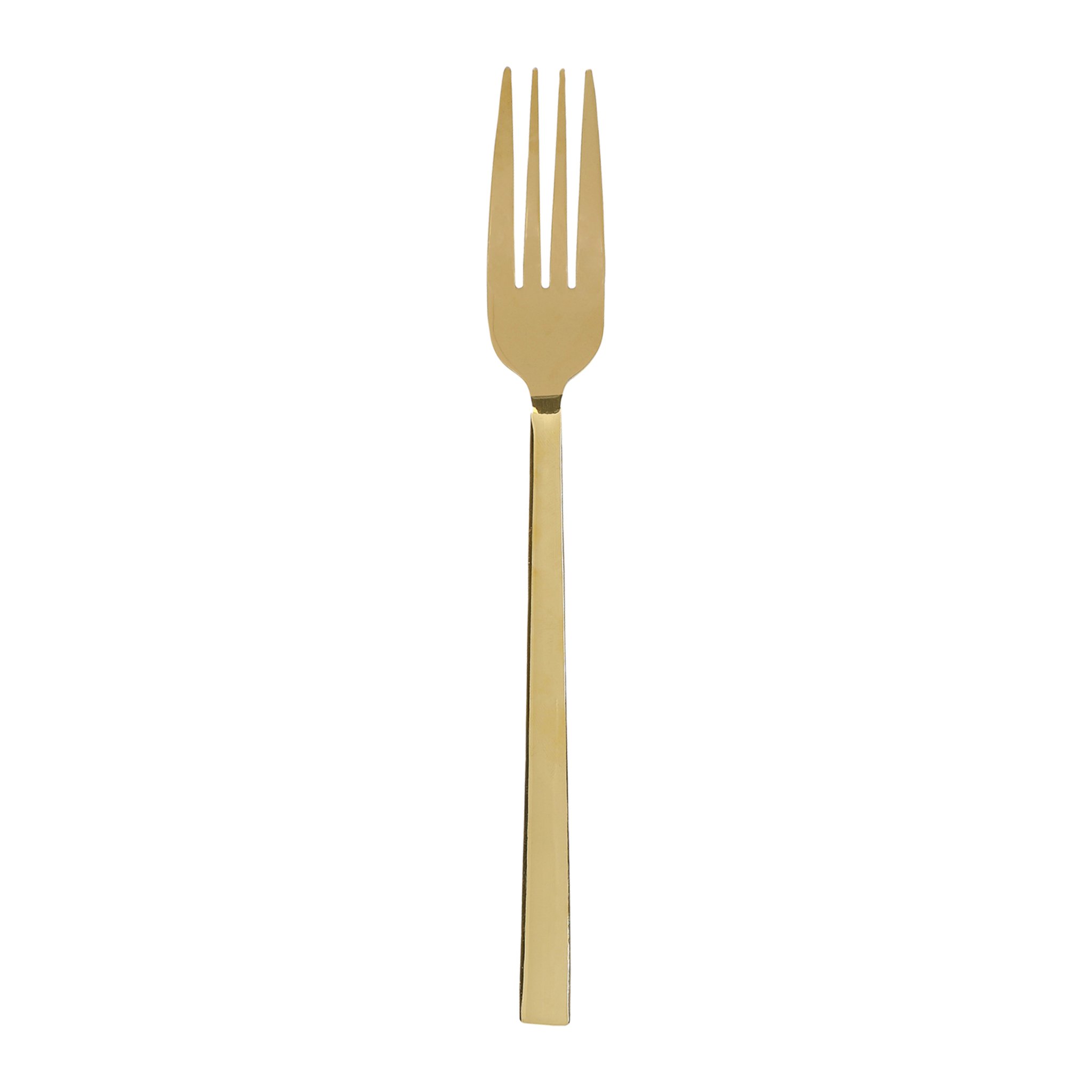 Einzelne goldfarbene Gabel mit geradem, kantigem Griff