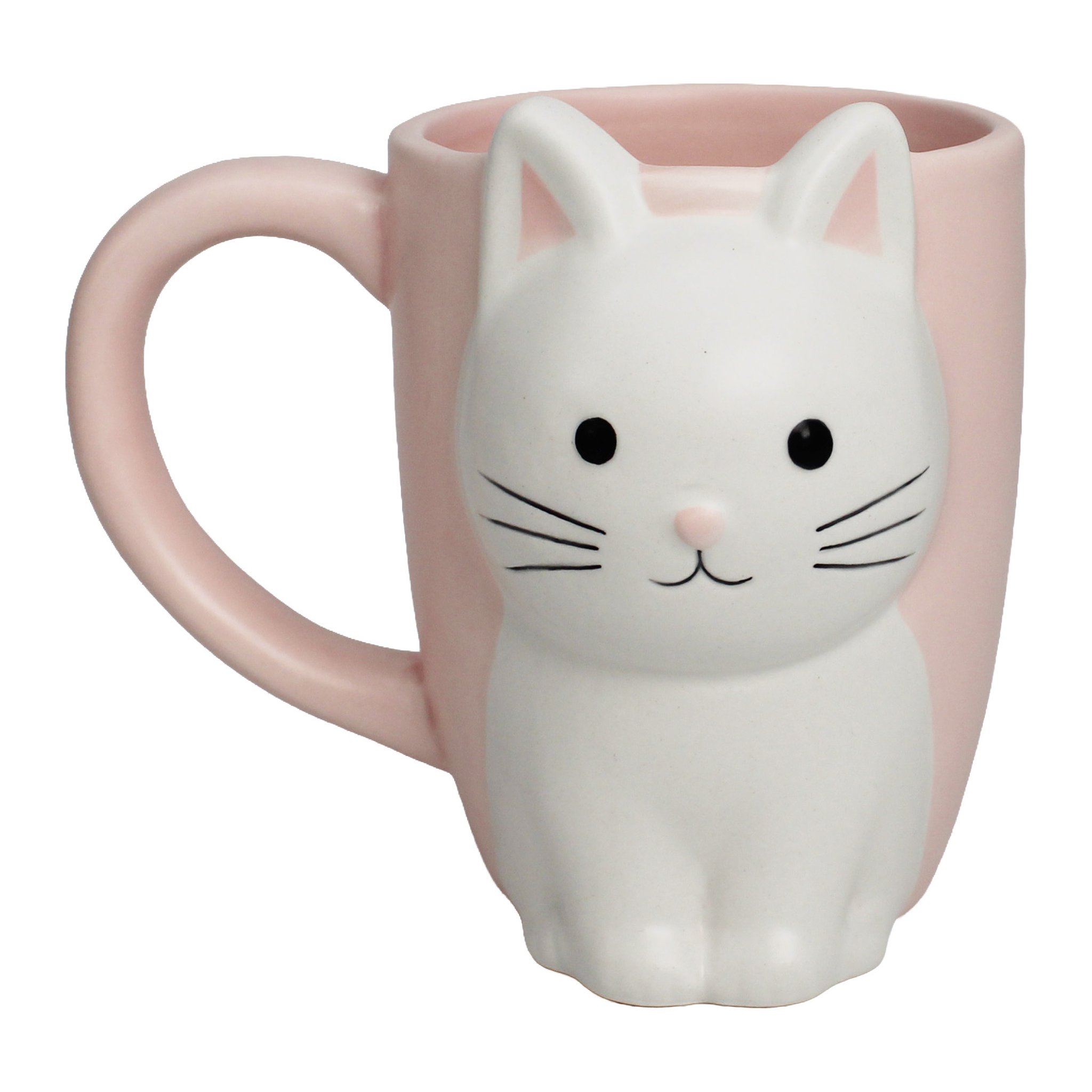 Little Friends Becher Katze aus Keramik, weisse Katze mit rosefarbenem Henkel