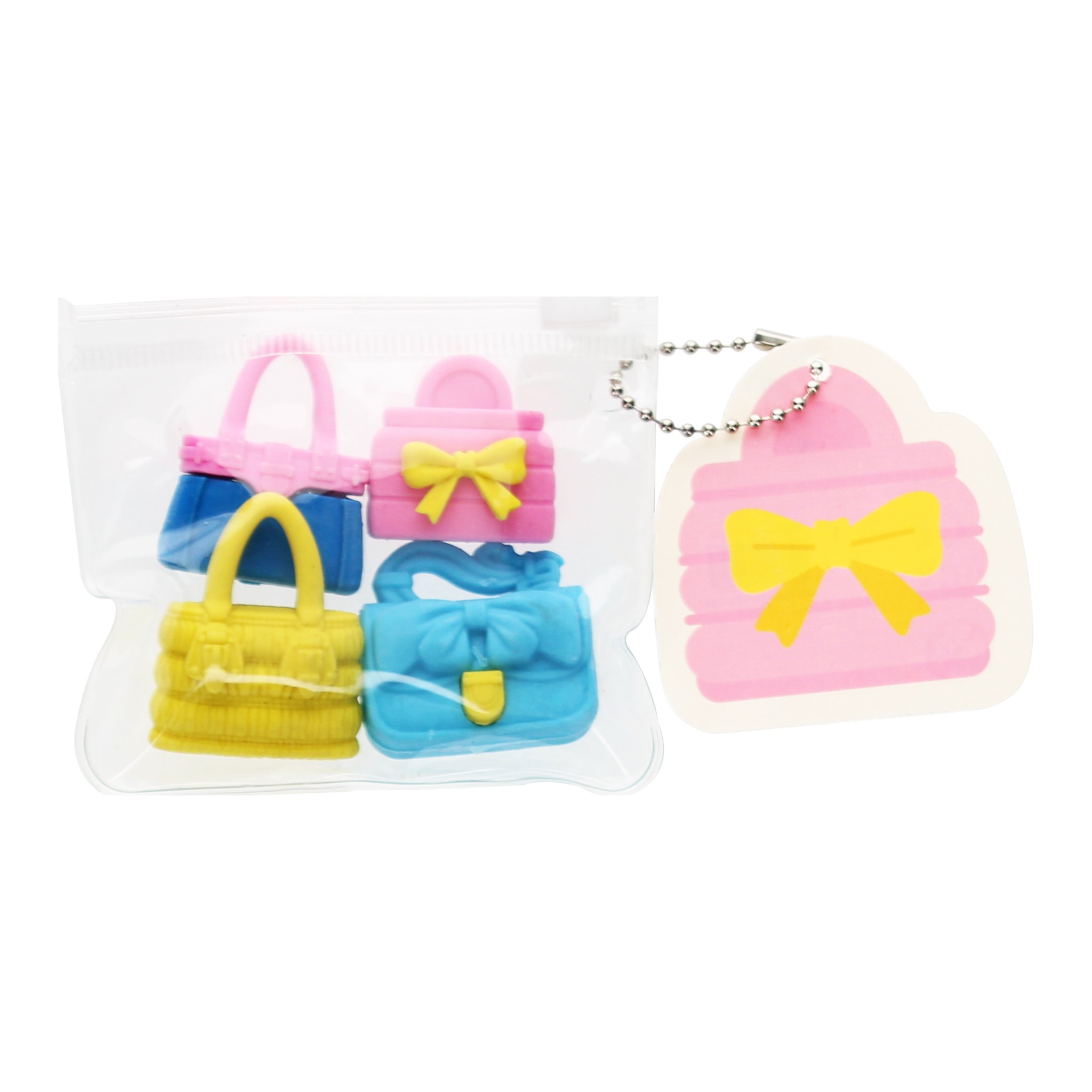 Handtaschen Radiergummis in der transparenten Zip-Tasche mit Handtaschen-Anhänger