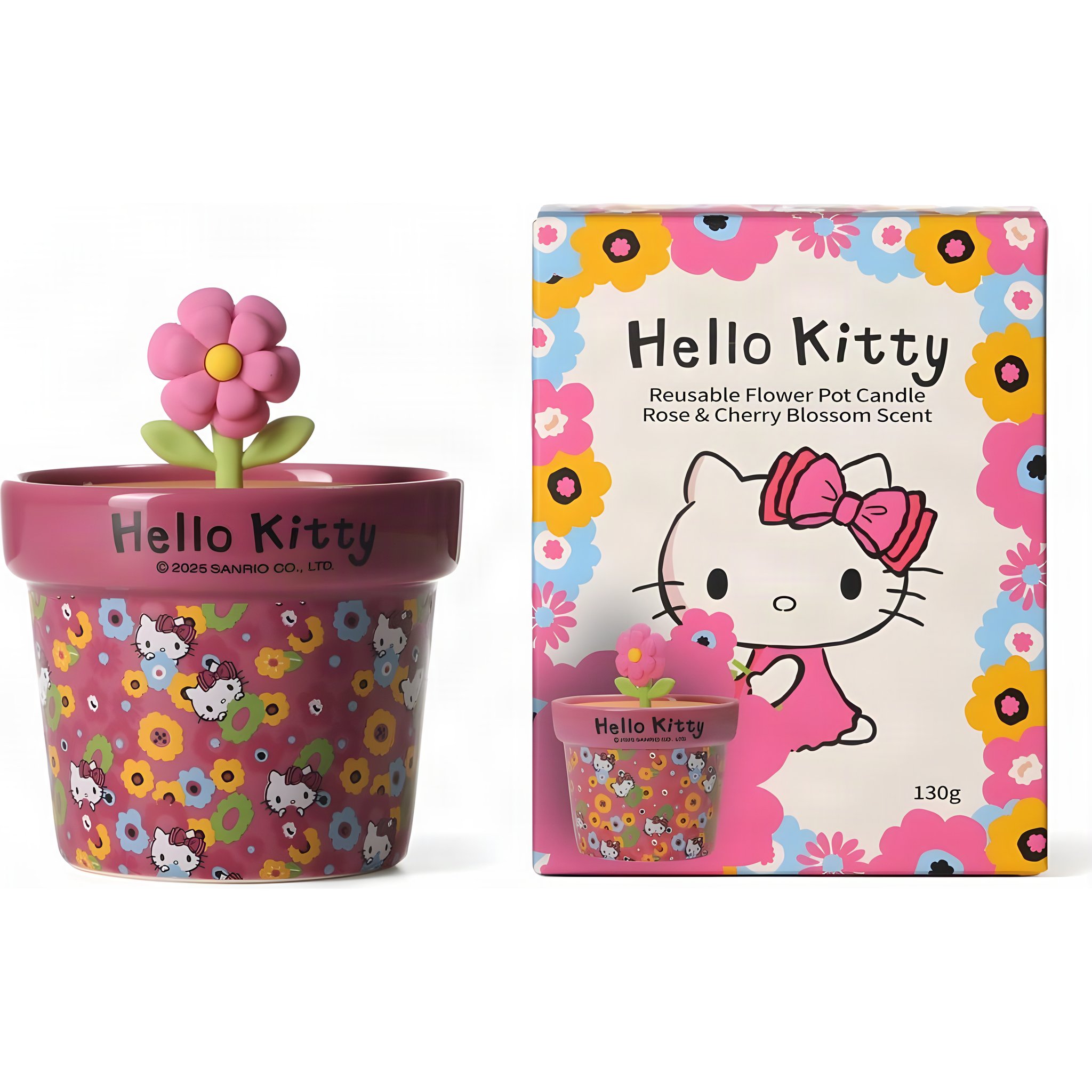 Hello Kitty Duftkerze im Blumentopf mit Blütenduft