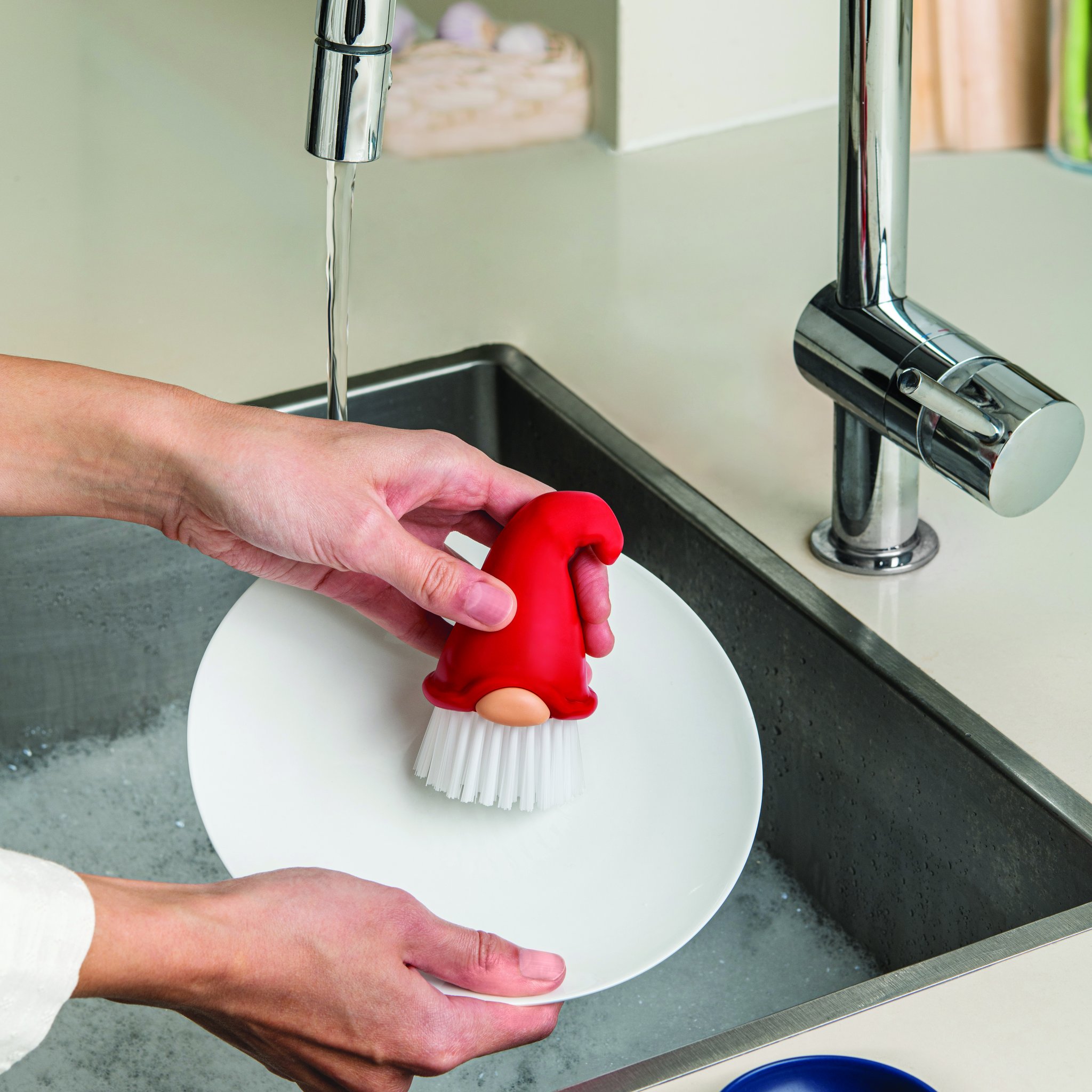 Brosse Bartolomäus nettoyant une assiette dans l'évier