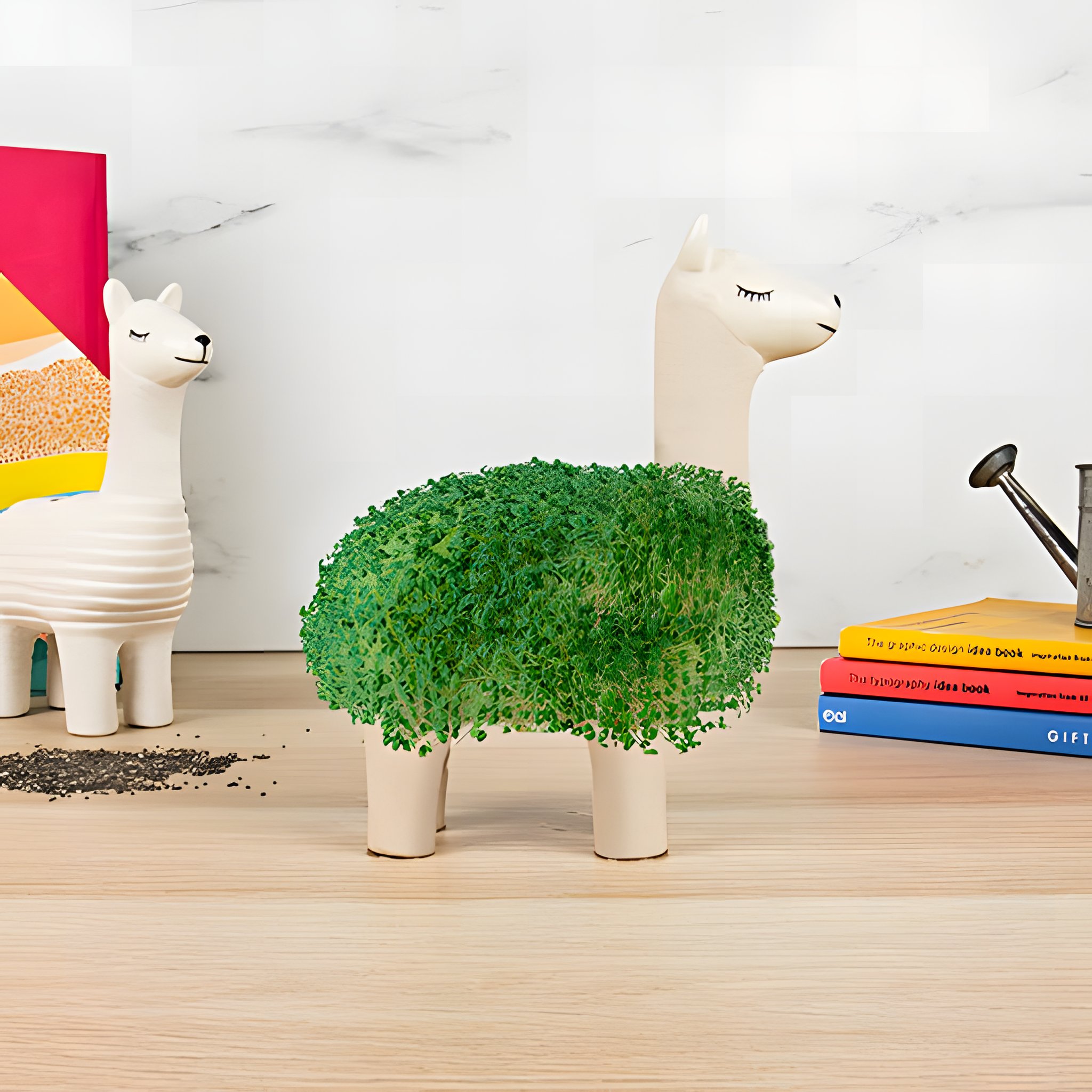 Llama Chia Planter with green coat