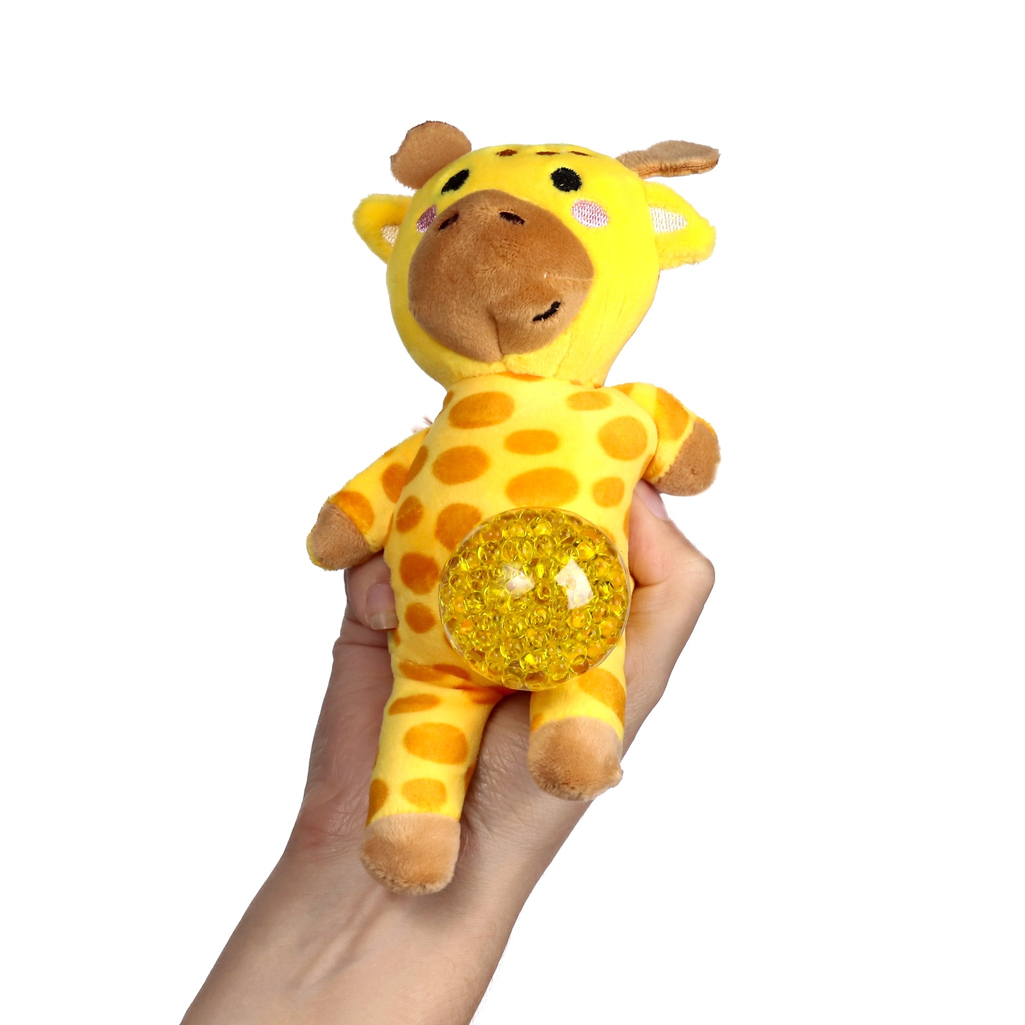 Giraffen-Plueschstressball in der Hand