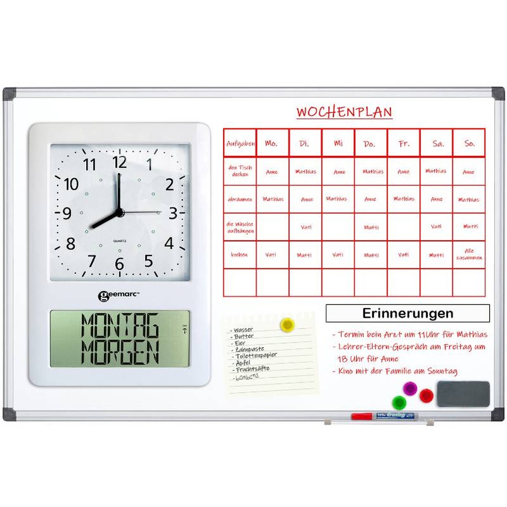 Geemarc VISO Memoday grosse Schreibtafel mit Funkuhr für Demenz- und Alzheimerpatienten