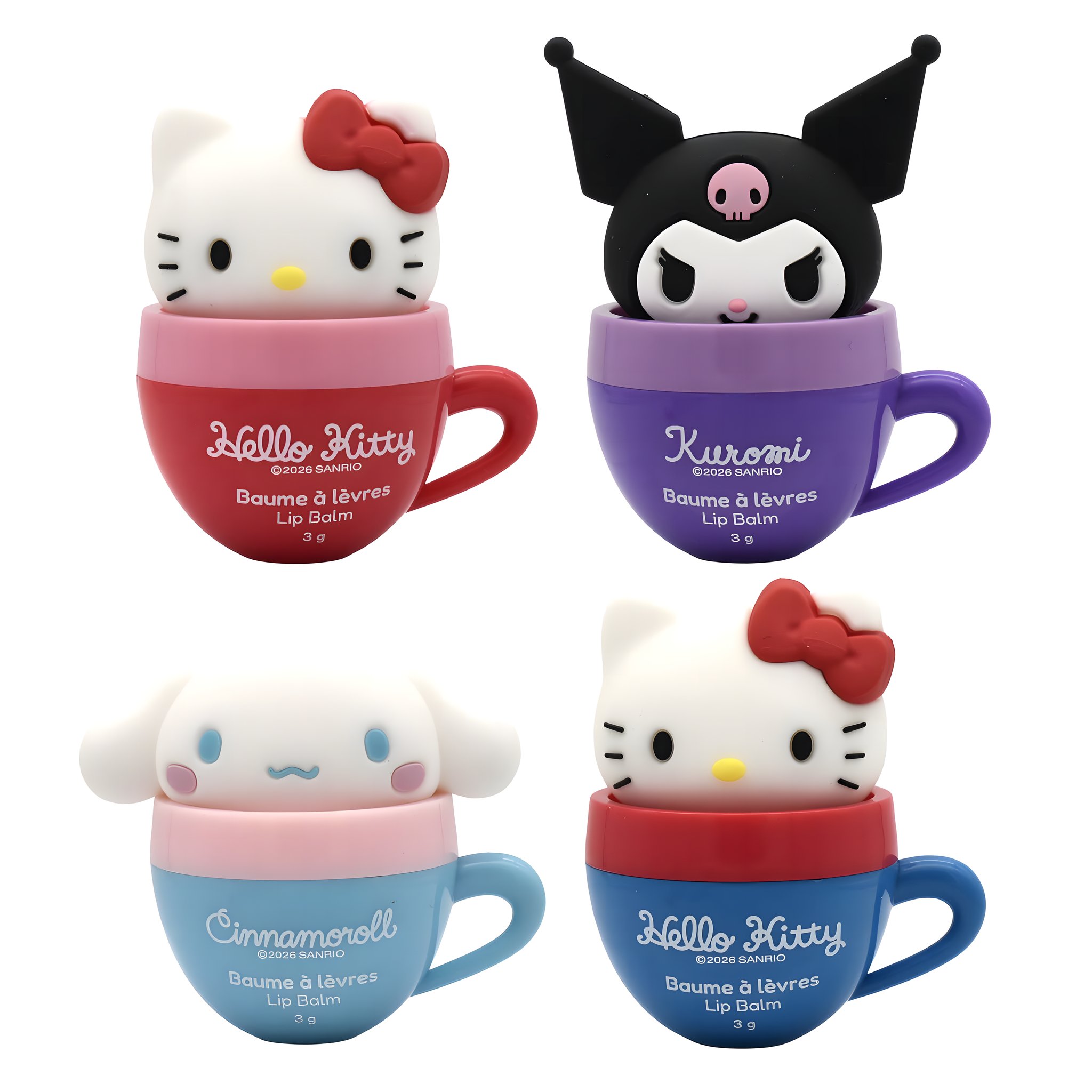 Hello Kitty & Friends Lippenbalsam Tassen-Set mit Hello Kitty, Kuromi und Cinnamoroll