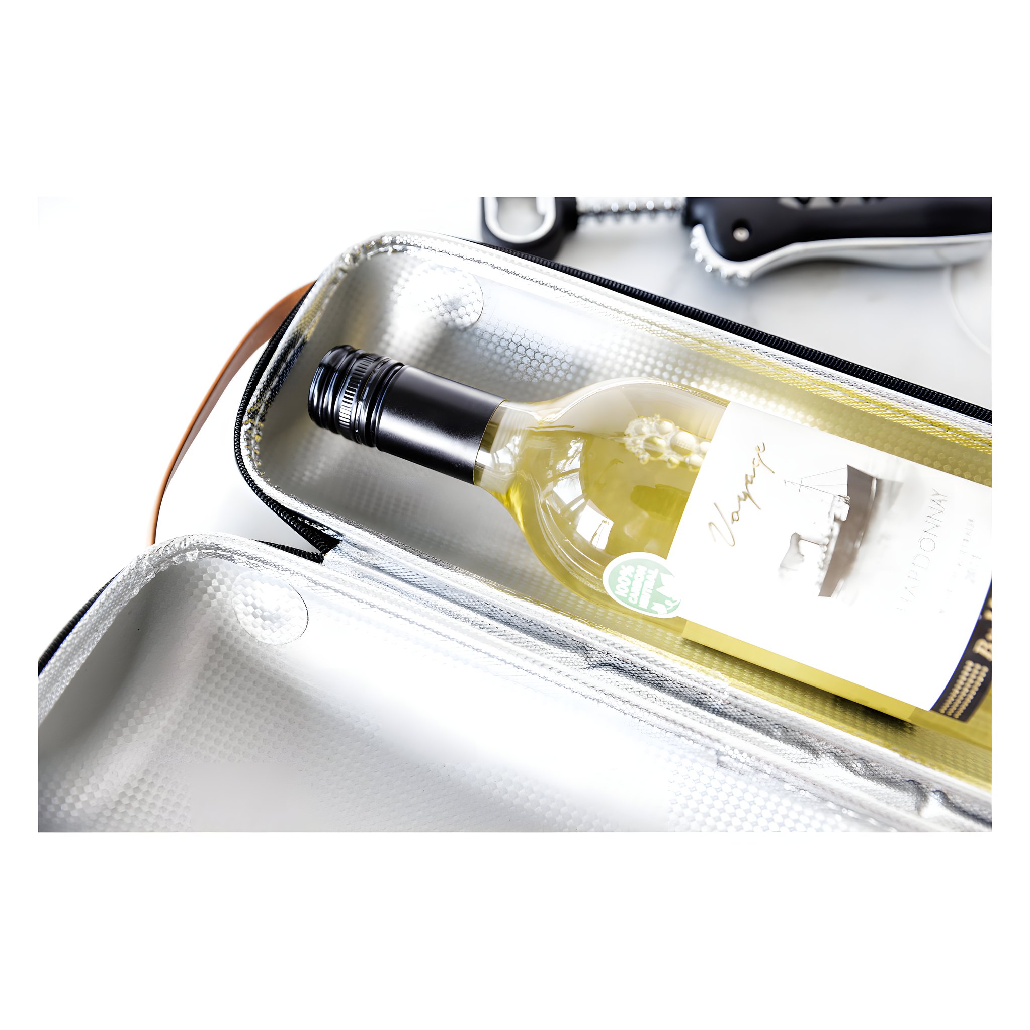 Sac de transport pour bouteille de vin Barcraft — détail poignée simili-cuir