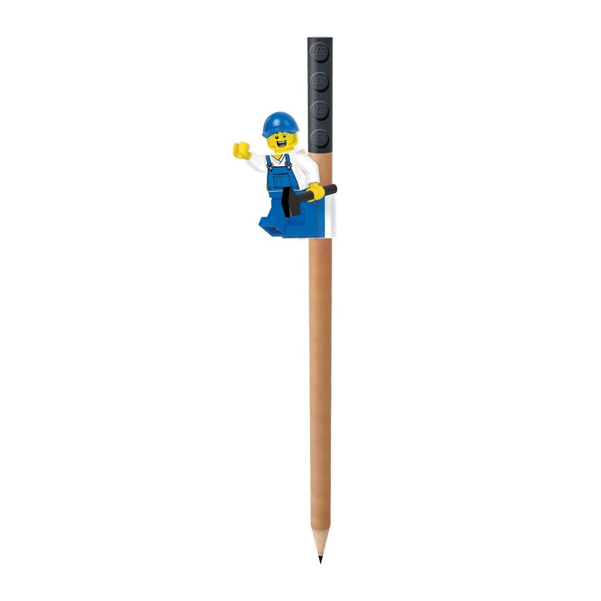 LEGO Buntstift mit aufgestecktem Aufsatz und Bauarbeiter-Minifigur