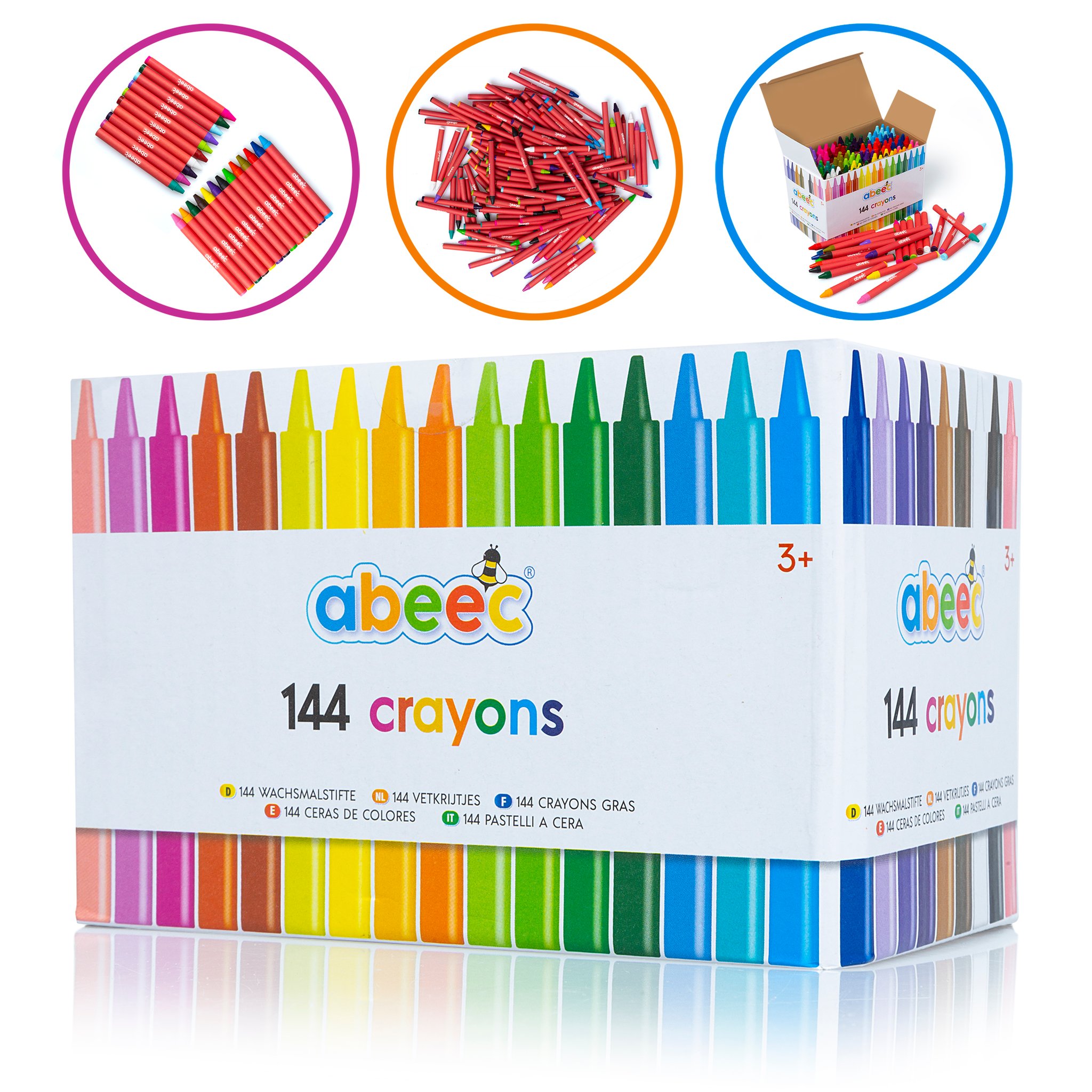 abeec 144 Wachsmalstifte in 24 Farben in der Verpackung